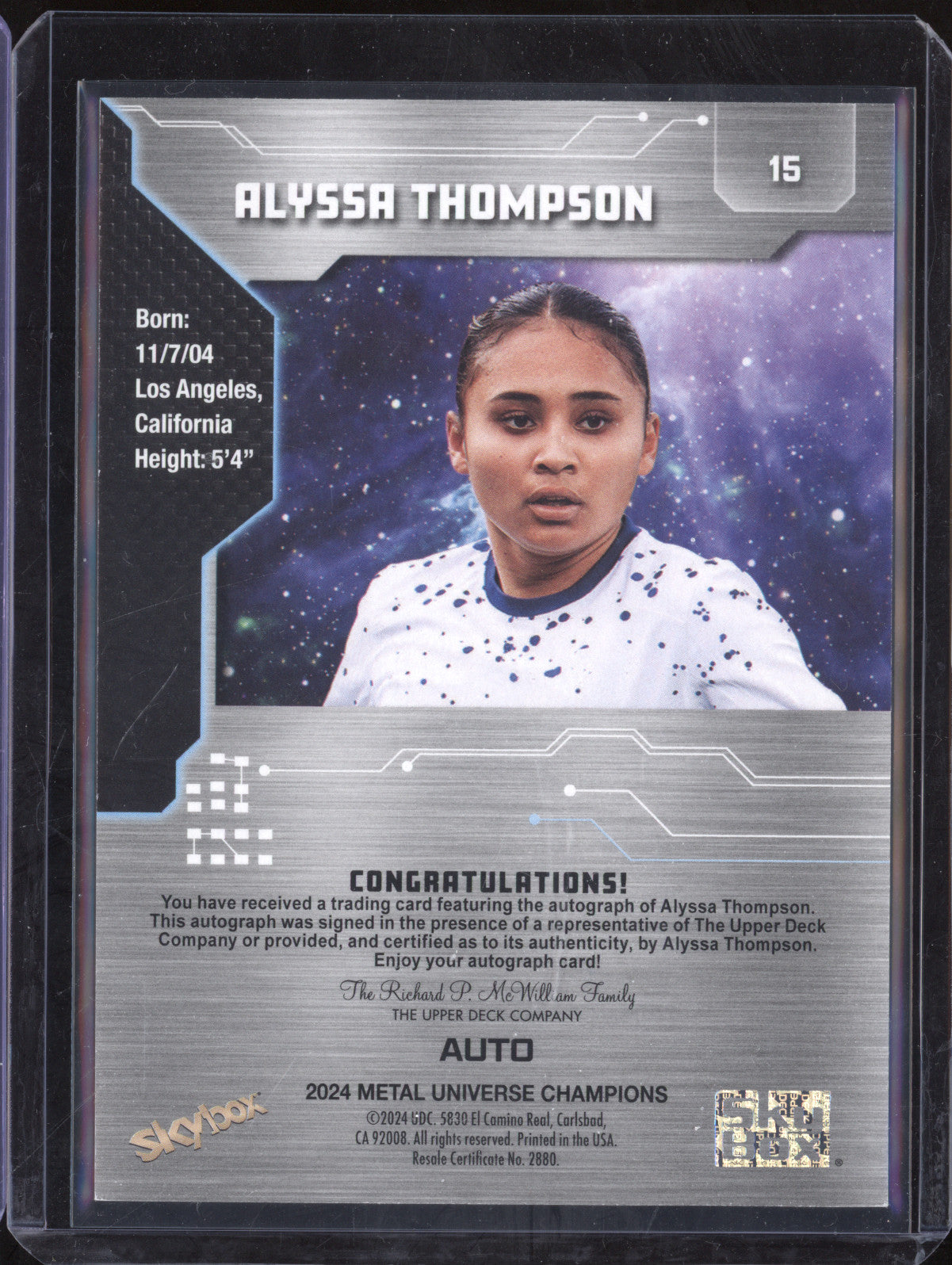 Alyssa Thompson 2024 Skybox Metal Universe Champions 15 Autograph