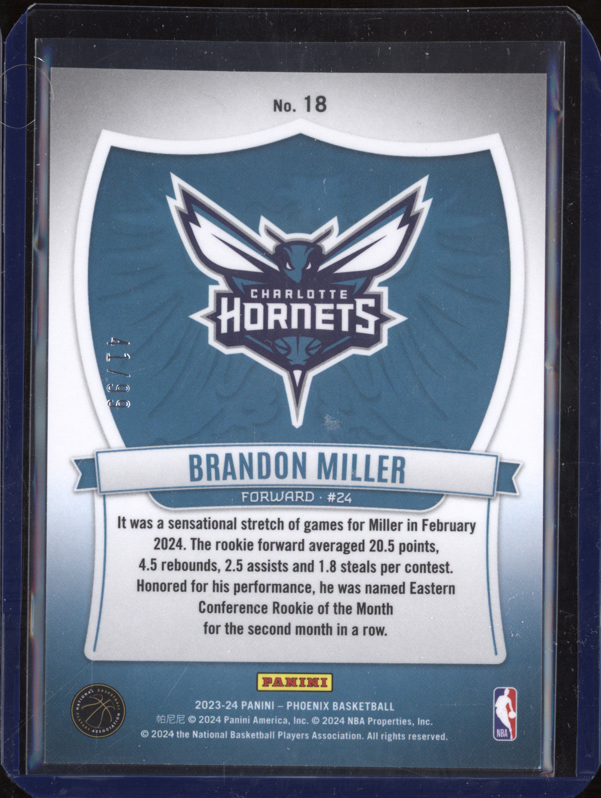 Brandon Miller 2023-24 Panini Phoenix 18 Crusade Pink RC 41/99