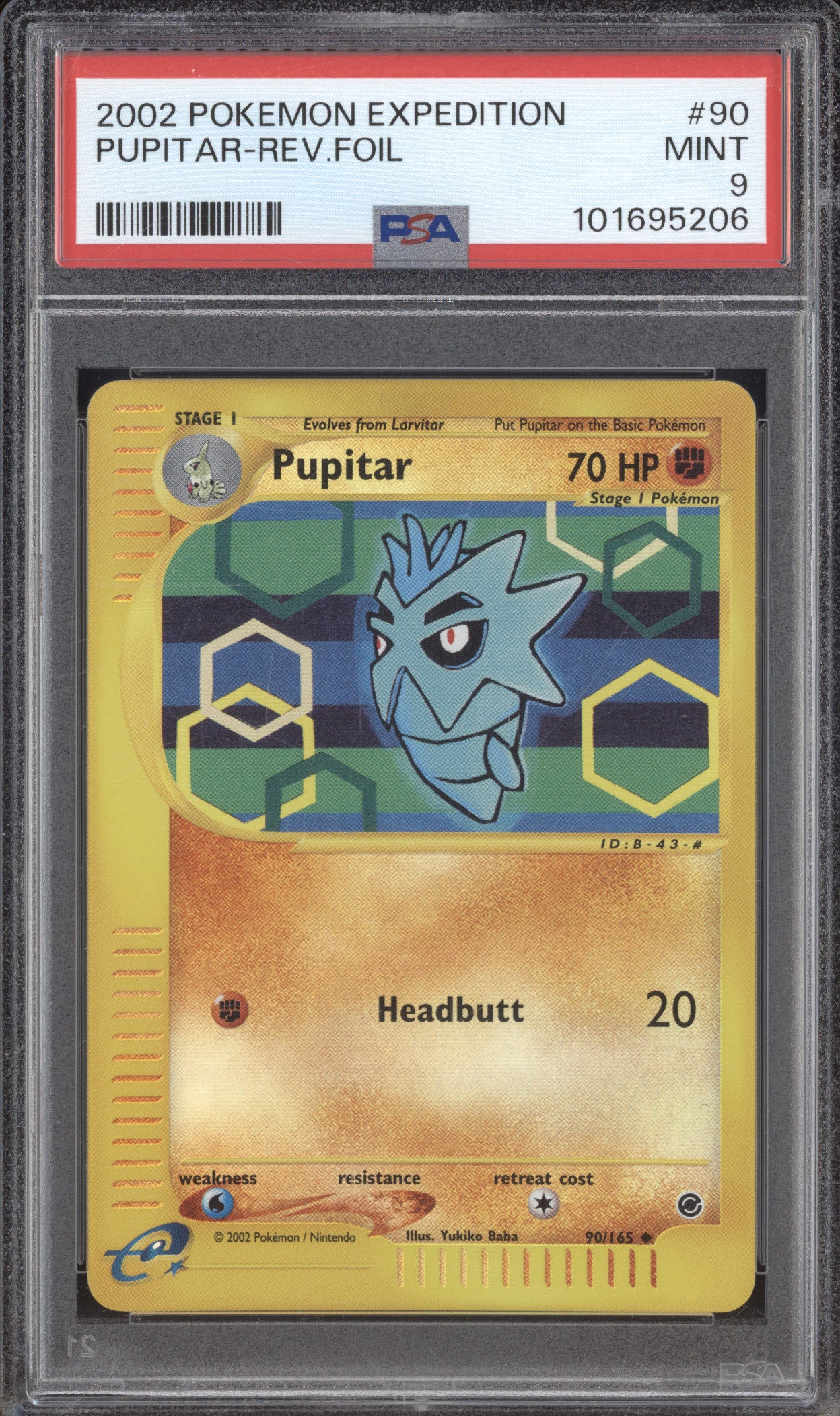 2002 Pokemon Expedition 90/165 Pupitar Reverse Holo PSA 9