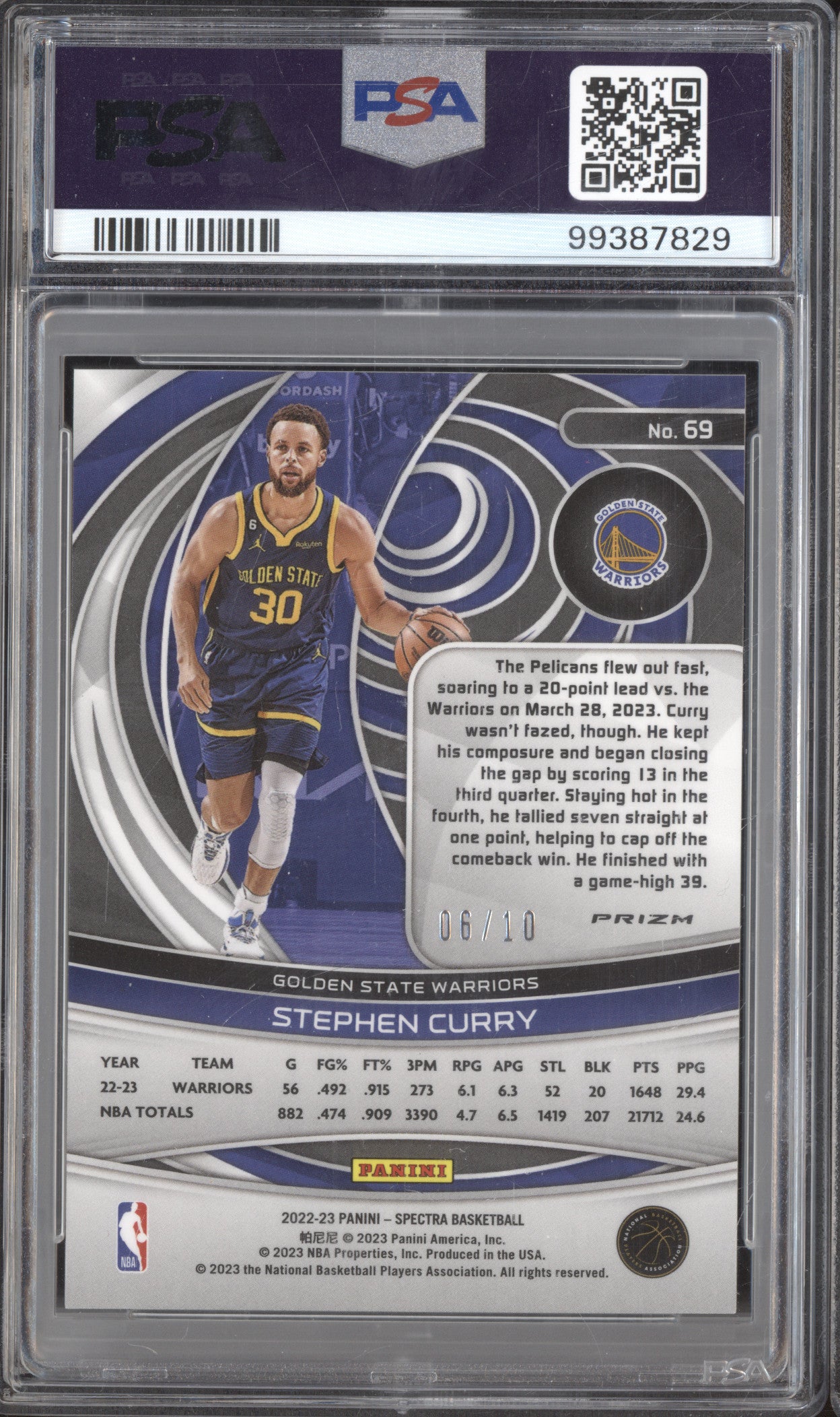 Stephen Curry 2022-23 Panini Spectra 69 Gold 6/10/9