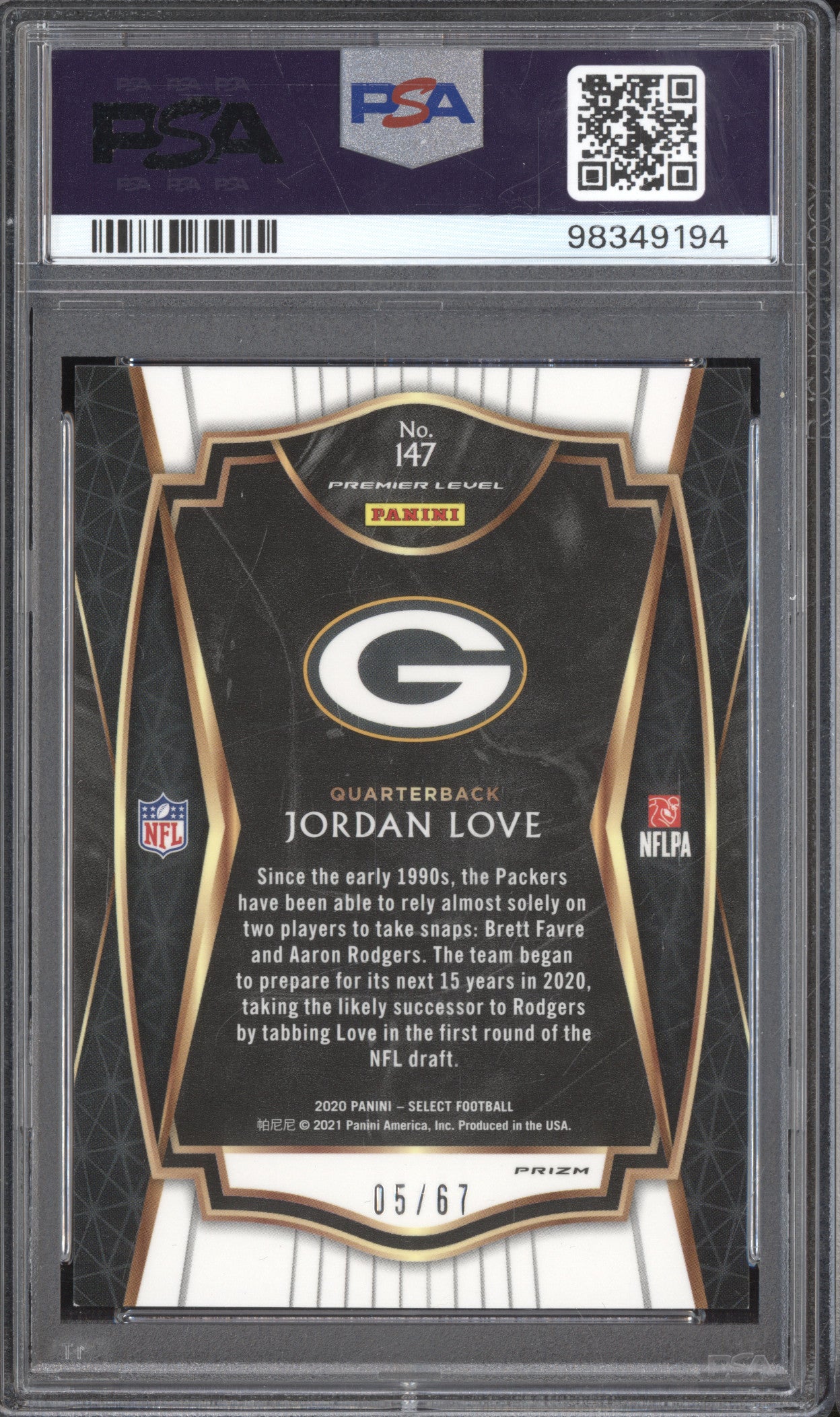 Jordan Love 2020 Panini Select 147 Dragon Scale RC 5/67 PSA 8