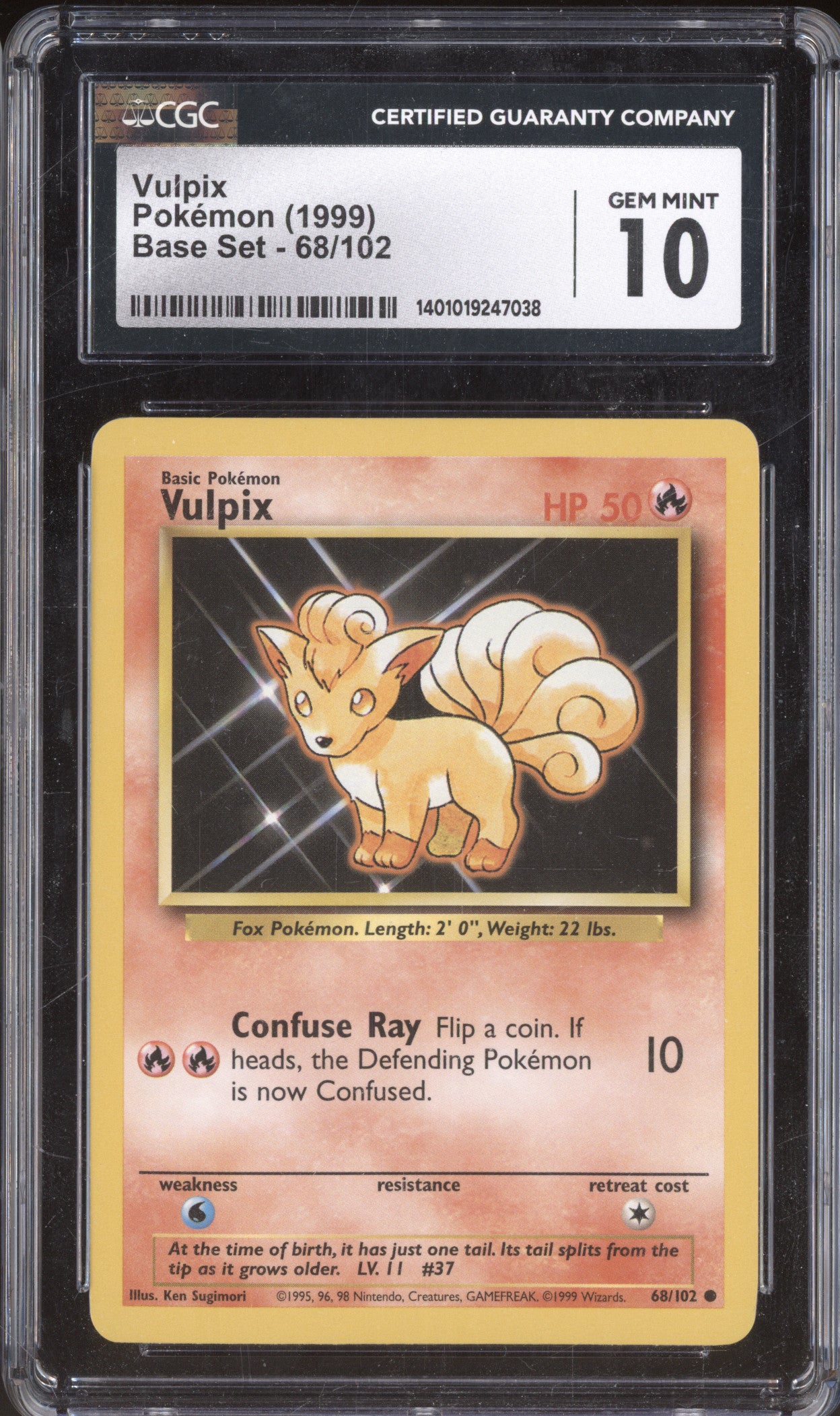 1999 Pokemon Base Set 68/102 Vulpix CGC 10