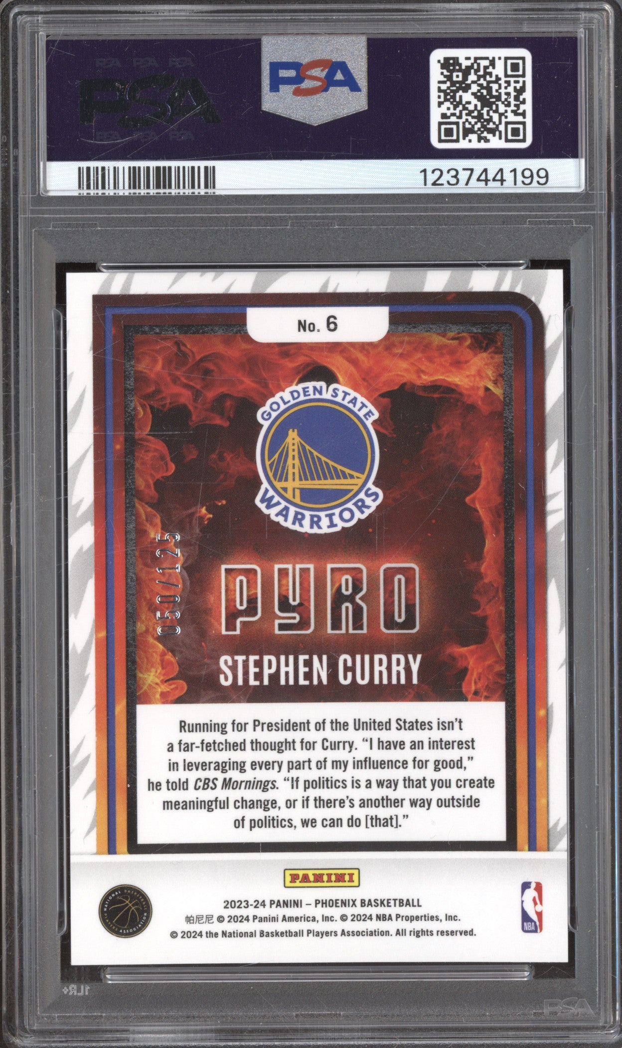 2023-24 Panini Phoenix 6 Stephen Curry Pyro Red 050/125 PSA 9