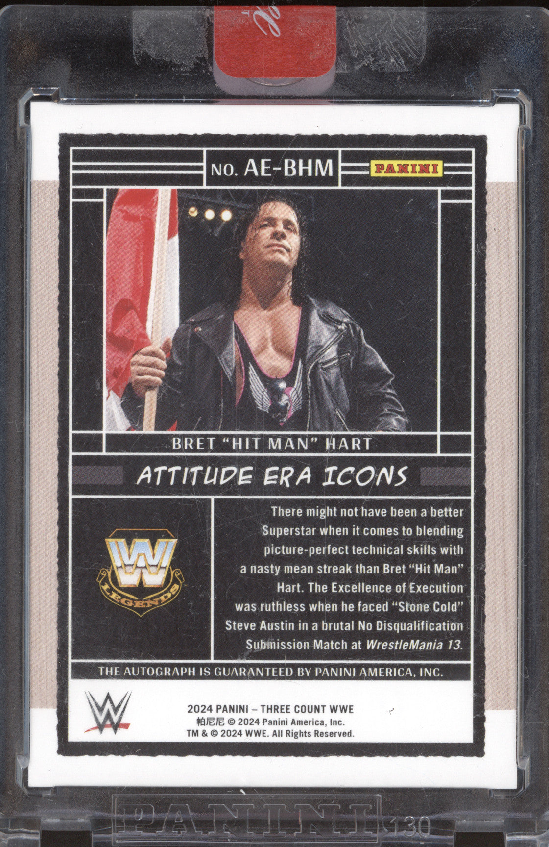 Bret "Hit-Man" Hart Panini Three Count AE-BHM Attitude Era Icons Auto Green /5