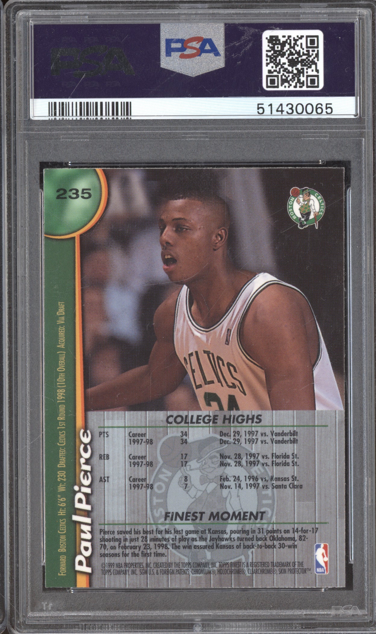 1998 Topps Finest 235 Paul Pierce RC PSA 9