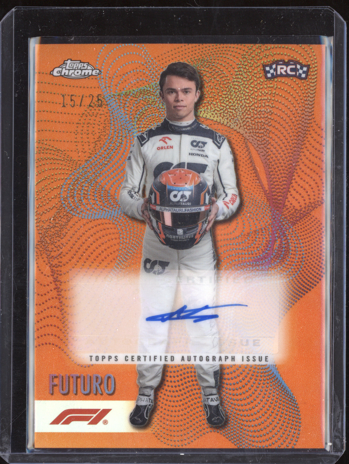 Nyck De Vries 2023 Topps Chrome F1 FT-NDV Futuro Auto Orange RC 15/25