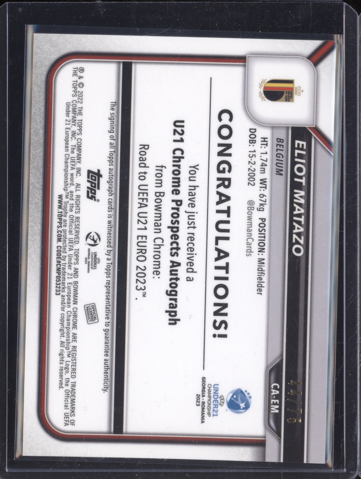 Eliot Matazo 2022 Bowman Chrome Under 21 Euro CA-EM 1st Orange Auto RC 44/75