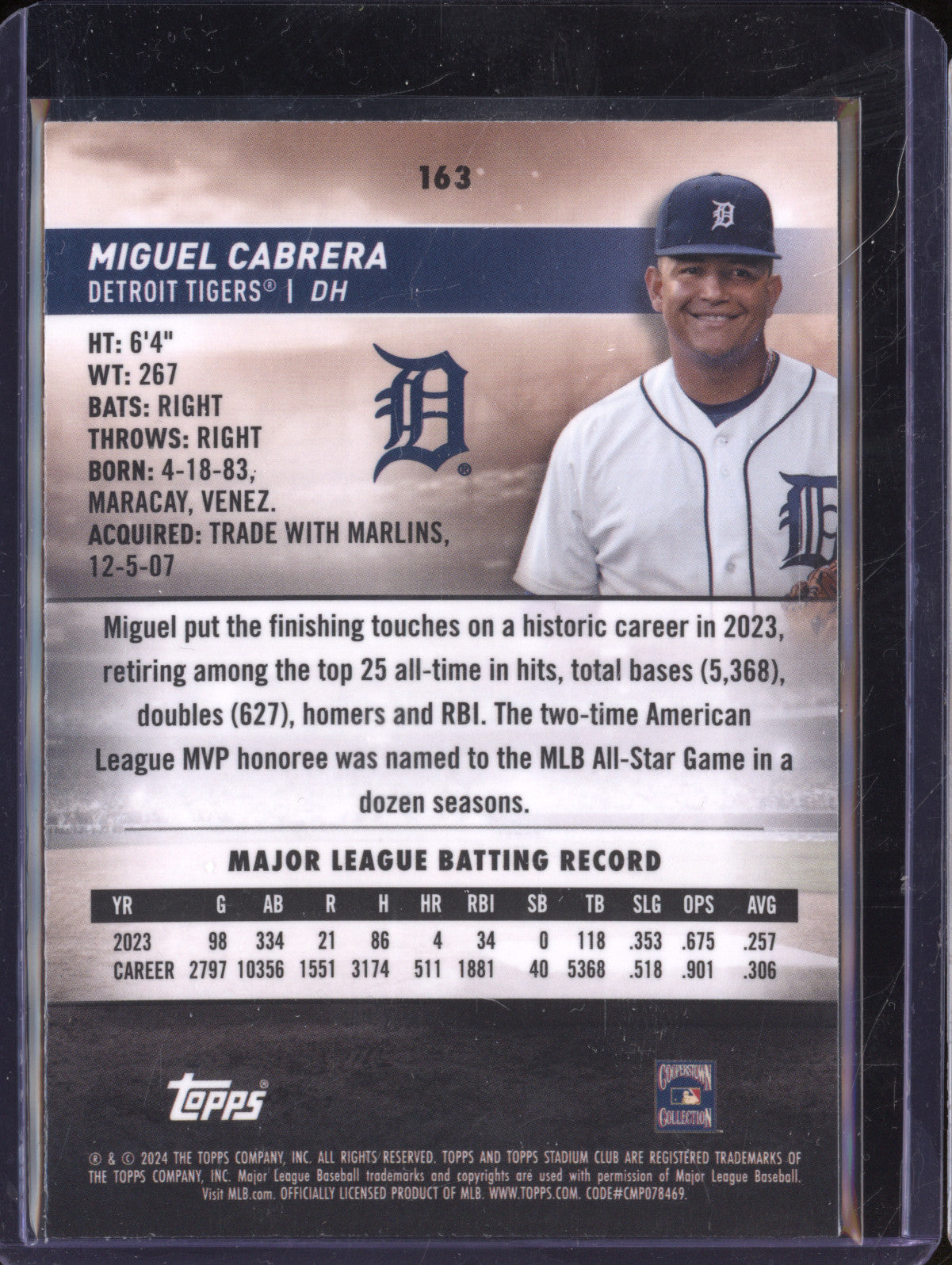 Miguel Cabrera 2024 Topps Stadium Club 163 Chrome Purple 21/75