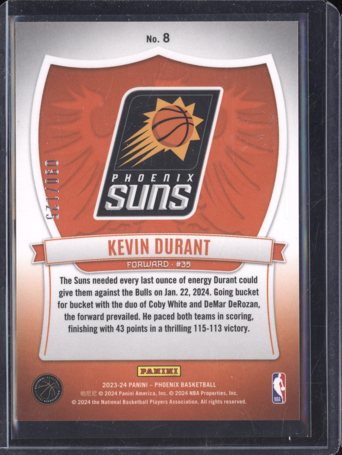 Kevin Durant 2023-24 Panini Phoenix 8 Red 90/125