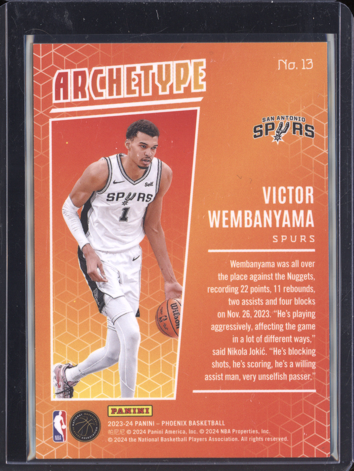 Victor Wembanyama 2023-24 Panini Phoenix 13 Archetype RC