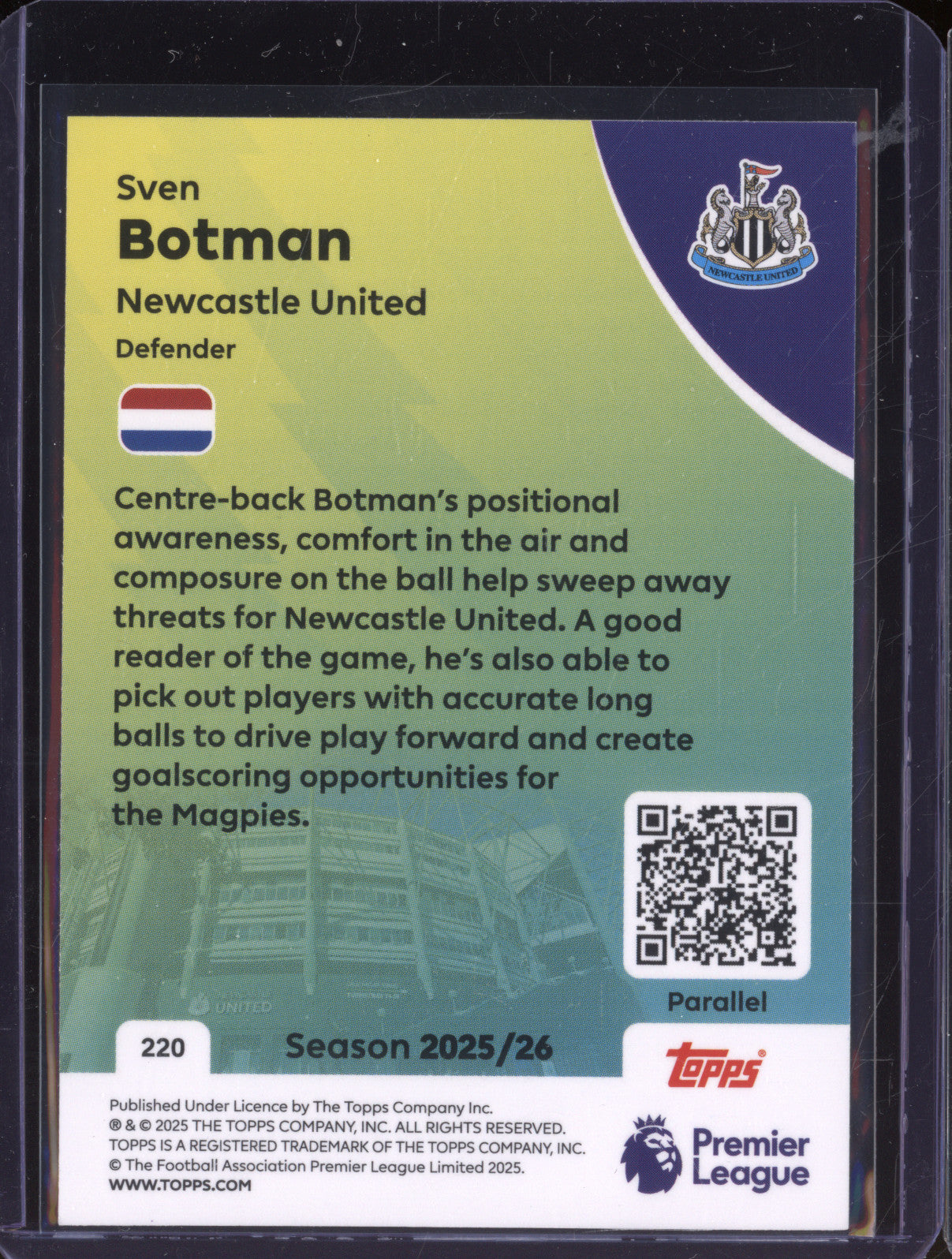 Sven Botman 2025-26 Topps Premier League 220 Orange 11/25