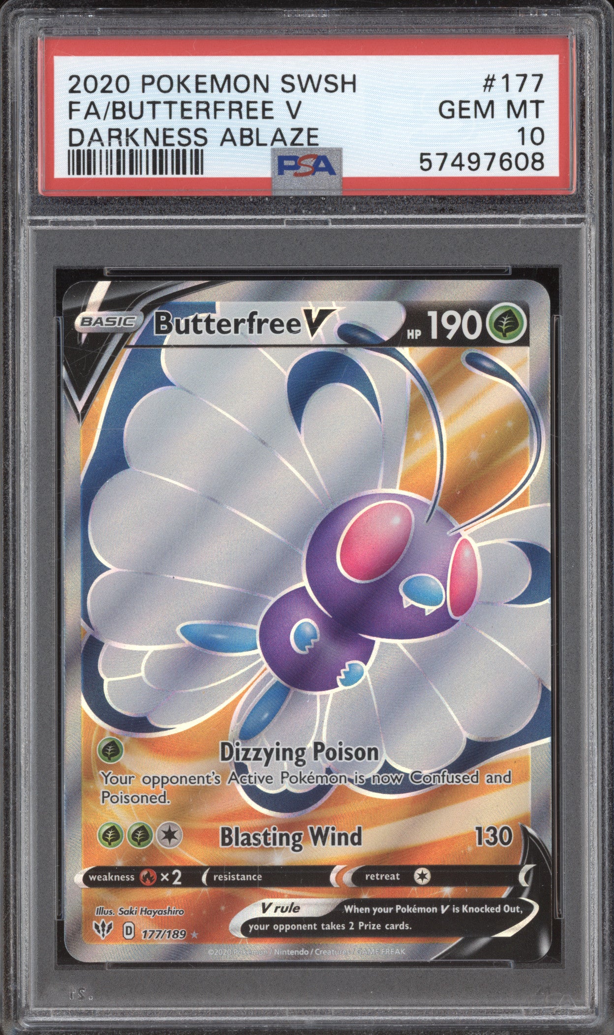 Butterfree V 2020 Pokemon Darkness Ablaze 177/189 Full Art PSA 10
