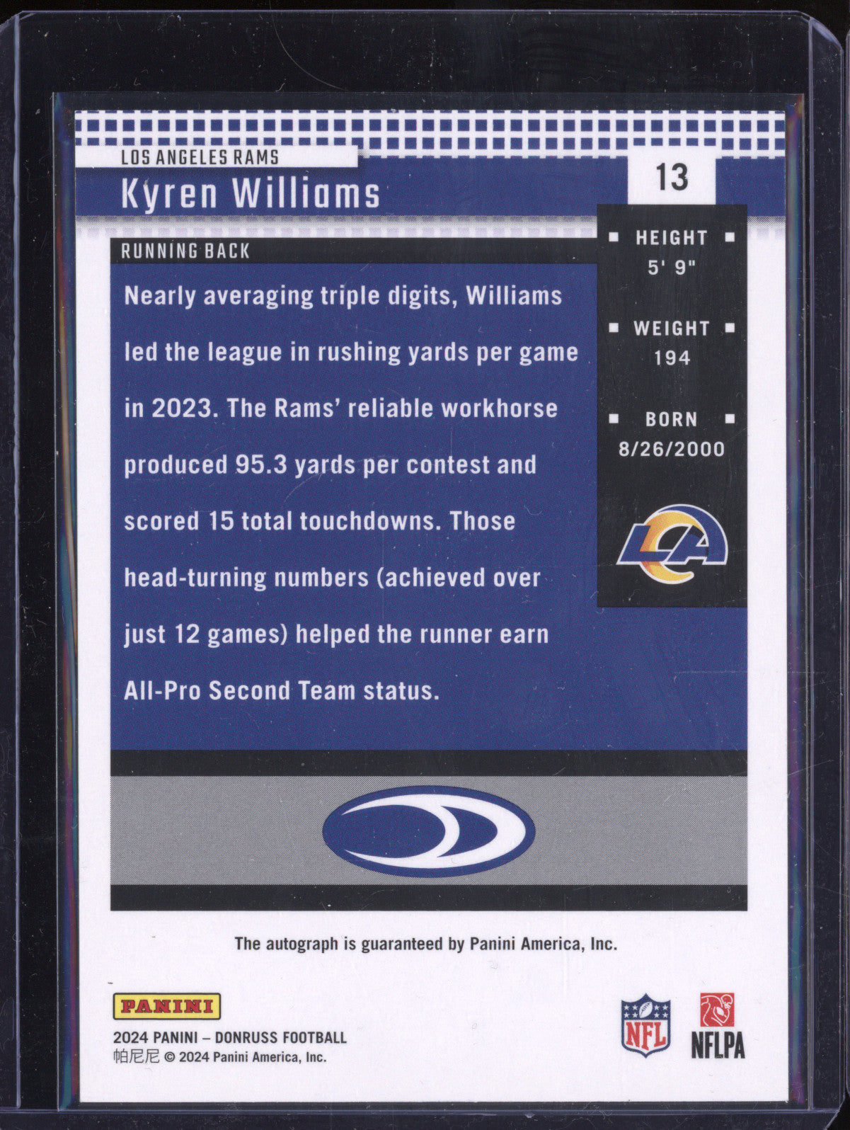 Kyren Williams 2024 Panini Donruss 13 Retro 2004 Auto 23/25