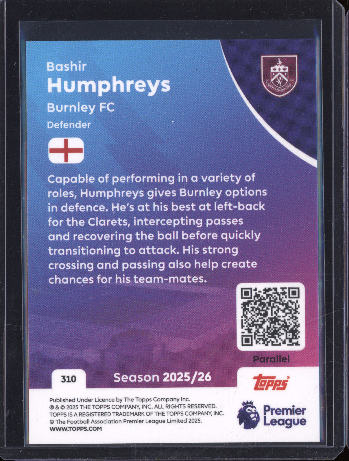 Bashir Humphreys 2025-26 Topps Premier League 310 Green RC 23/99