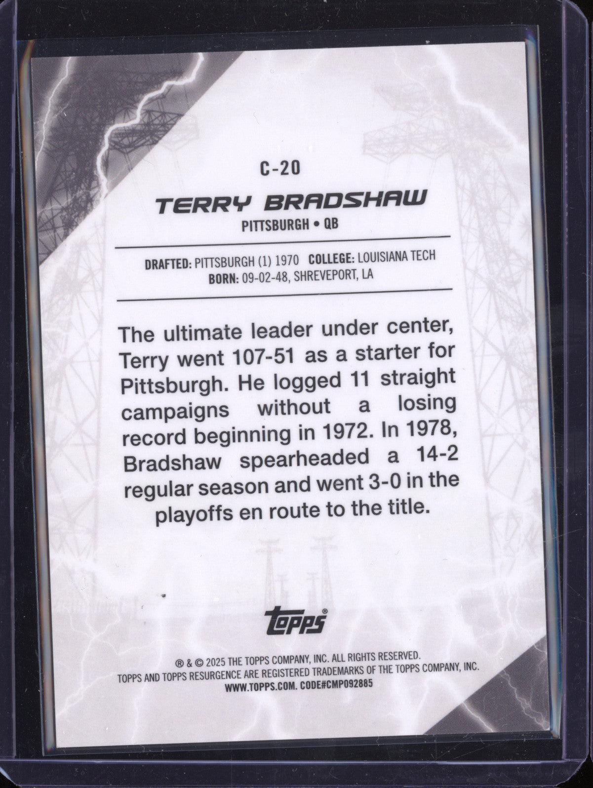 Terry Bradshaw 2024 Topps Resurgence C-20 Conductors Orange Power Surge 25/25