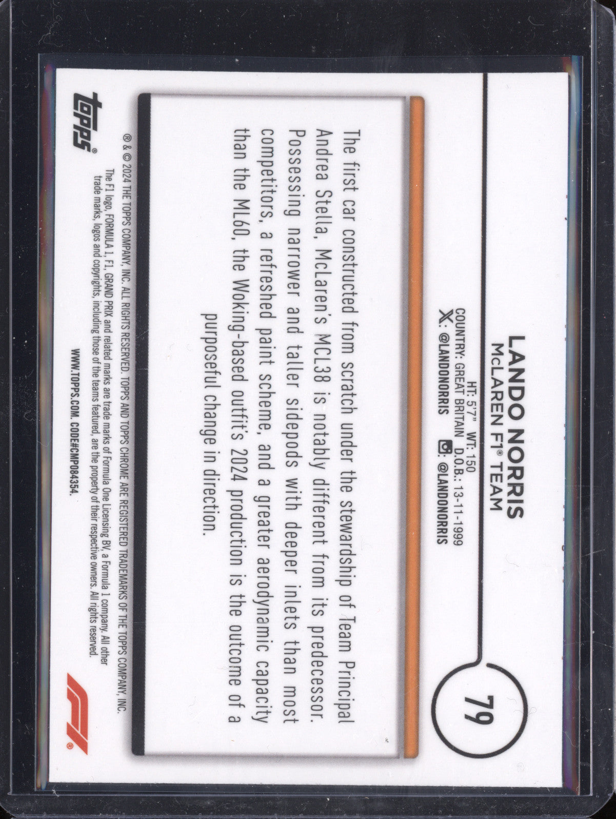 Lando Norris 2024 Topps Chrome F1 79 Gold Checker Flag 5/50