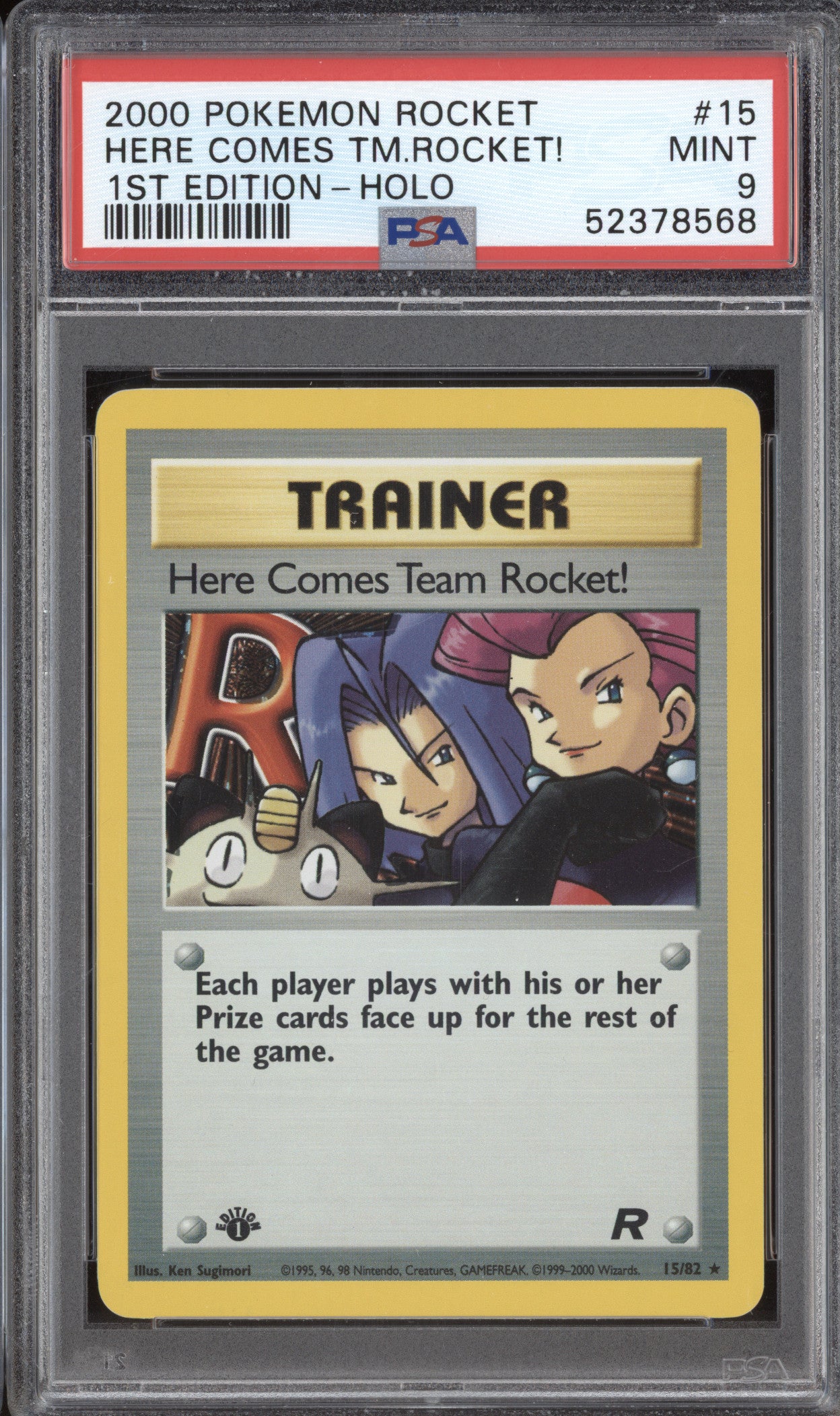 Here Comes Team Rocket! 2000 Pokemon Team Rocket 15/82 1st Edition Holo PSA 9