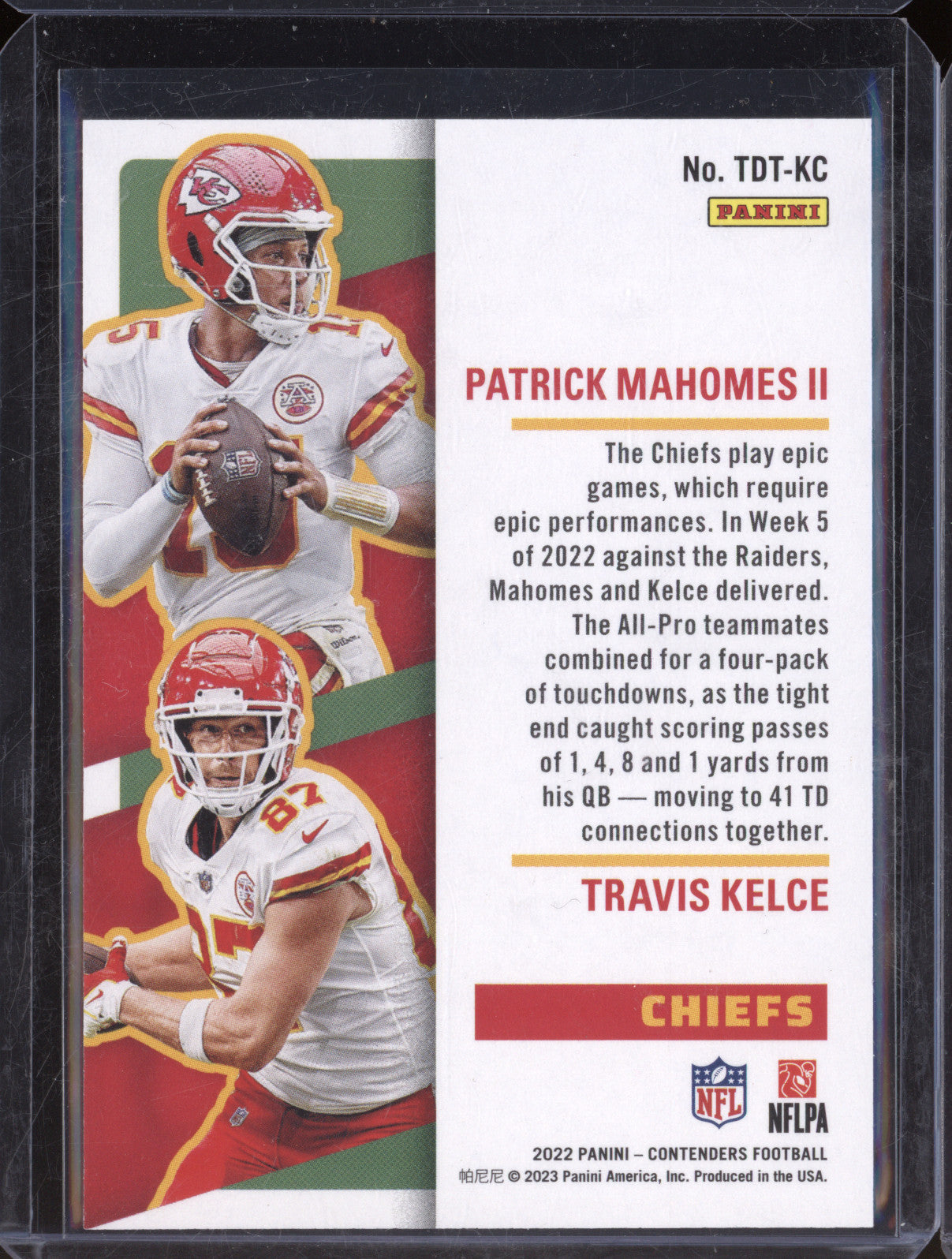 2022 Panini Contenders Football TDT-KC Mahomes Kelce Touchdown Tandems 22/99