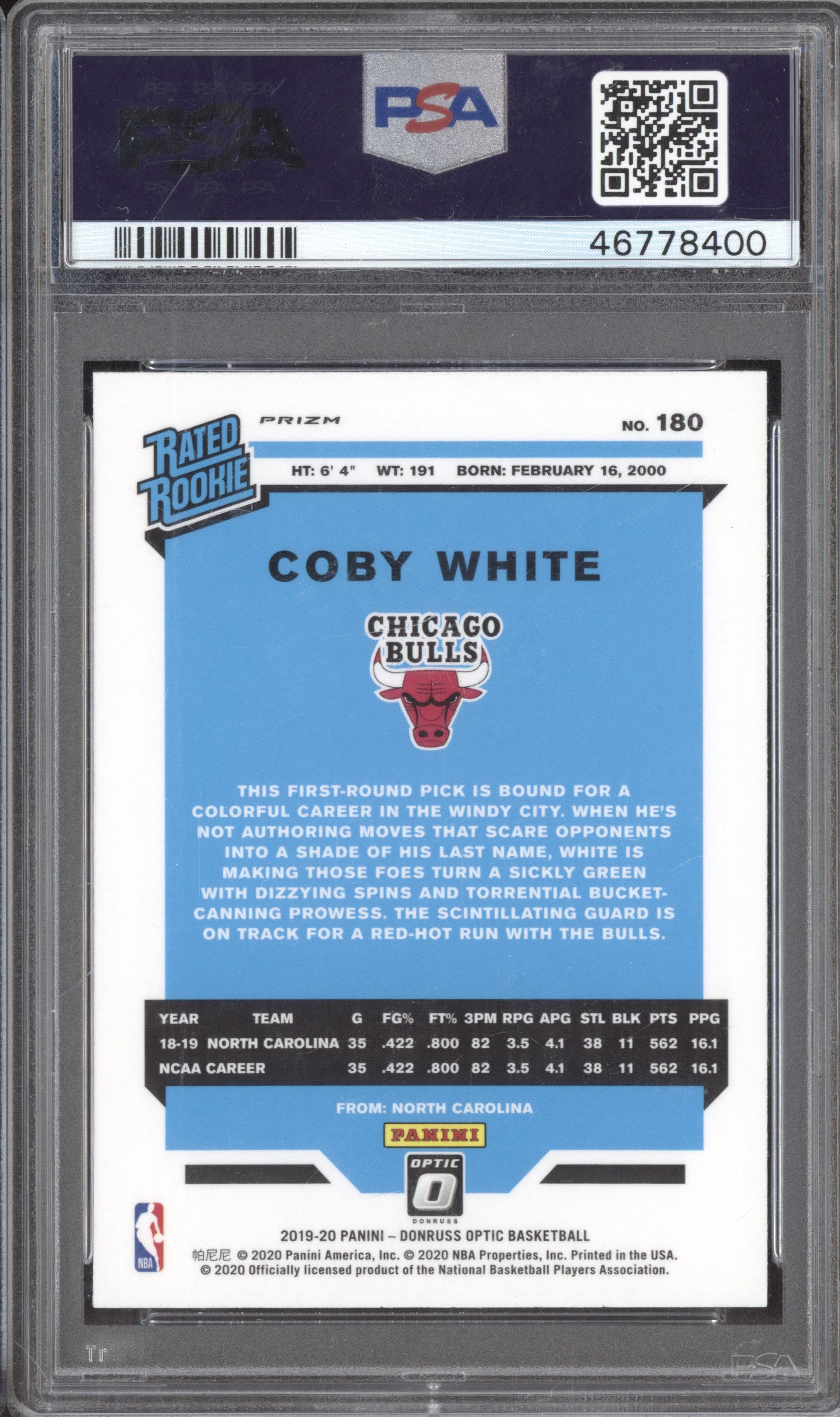 2019 Panini Donruss Optic 180 Coby White Blue Velocity RC PSA 9