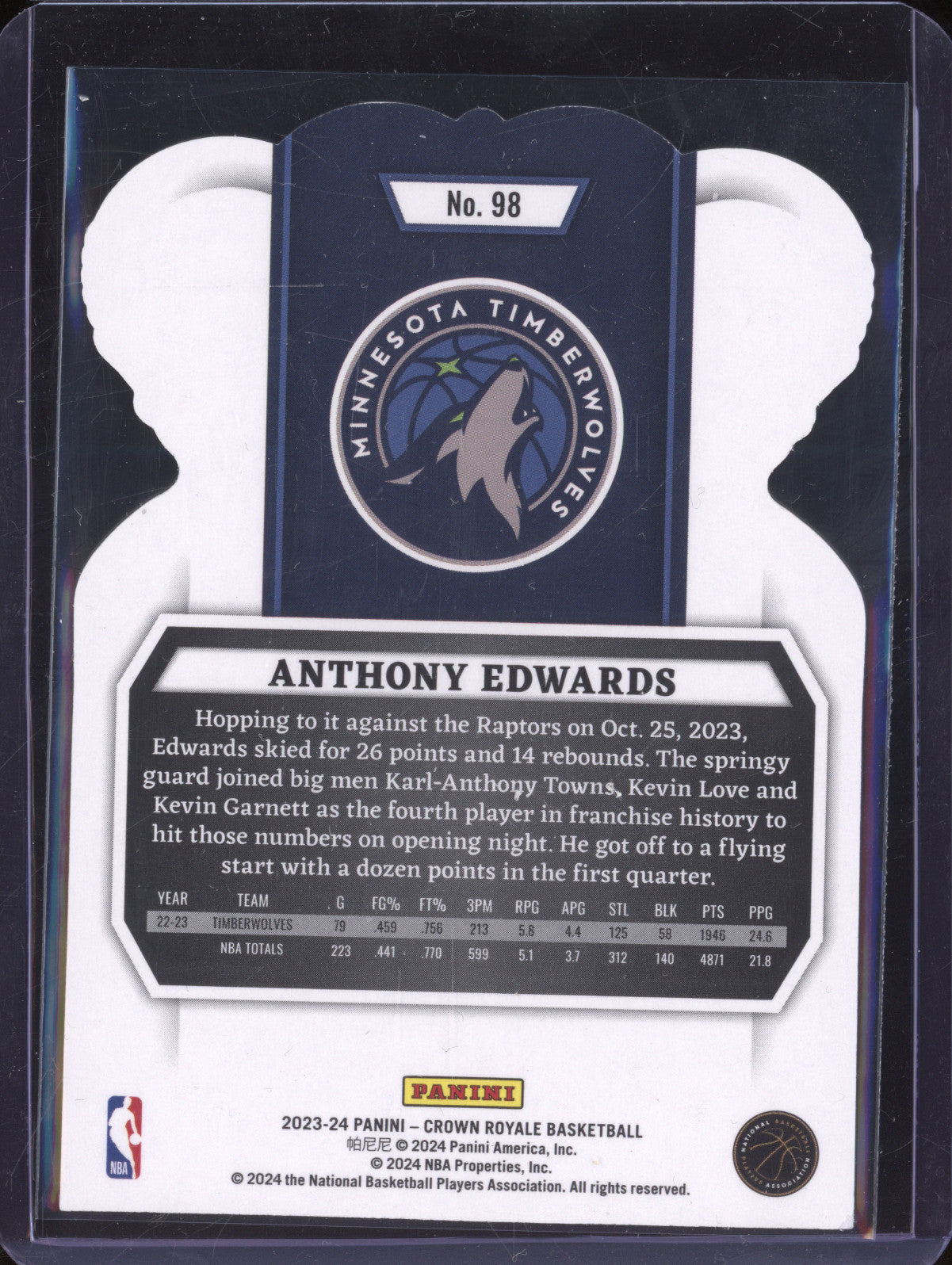 Anthony Edwards 2023-24 Panini Crown Royale 98 Blue Crystal 35/99