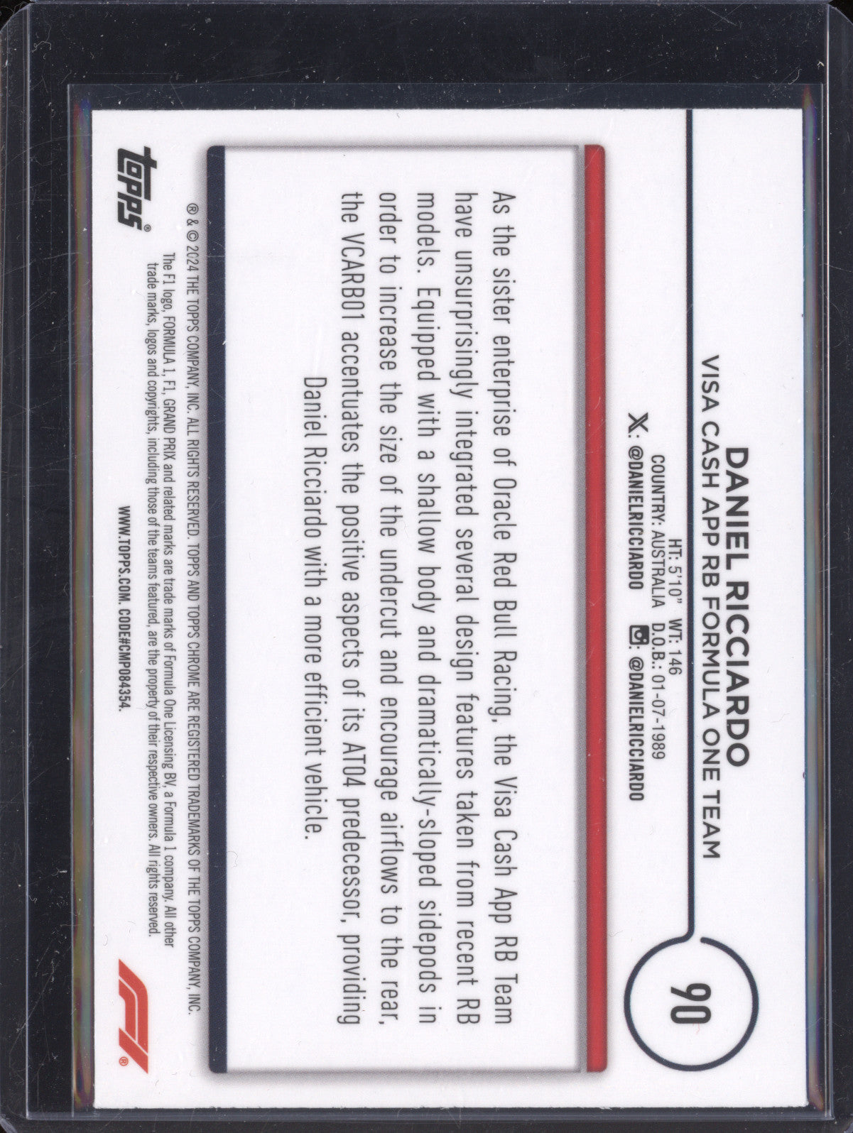 Daniel Ricciardo 2024 Topps Chrome F1 90 Mini Diamond Refractor 96/299