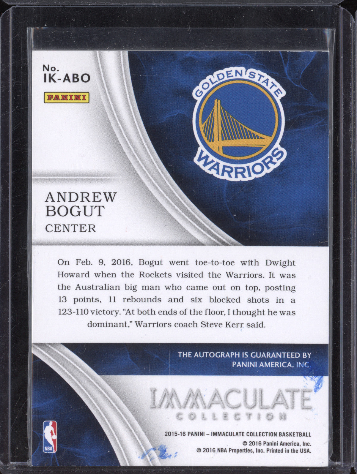 Andrew Bogut 2015-16 Panini Immaculate IK-ABO Ink Auto 33/99