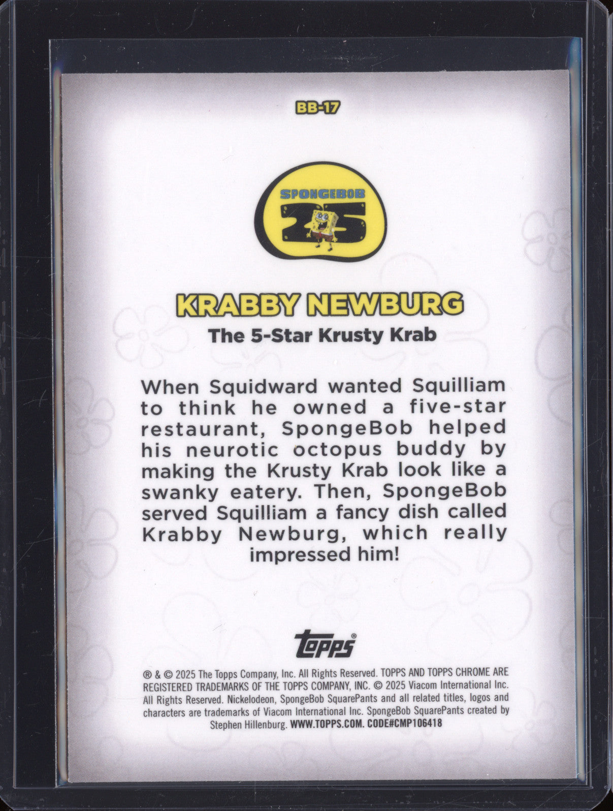 2025 Topps Chrome SpongeBob BB-17 The 5-Star Krusty Krab Reviews