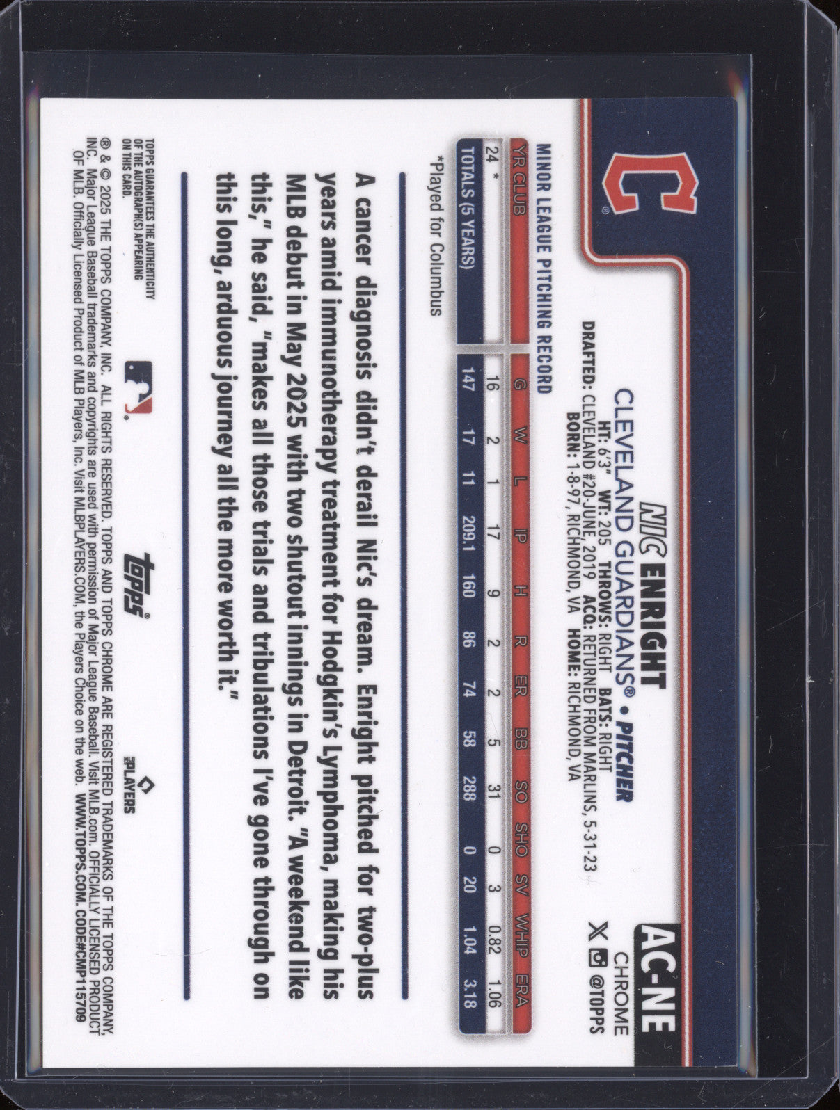 Nic Enright 2025 Topps Chrome Update AC-NE RC Auto