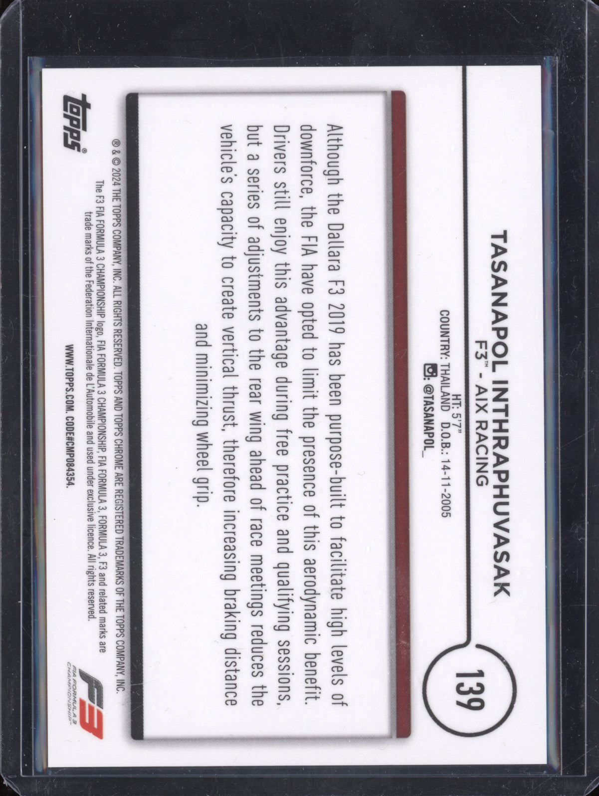 Tasanapol Inthraphuvasak 2024 Topps Chrome F1 139 Orange Checker Flag 17/25