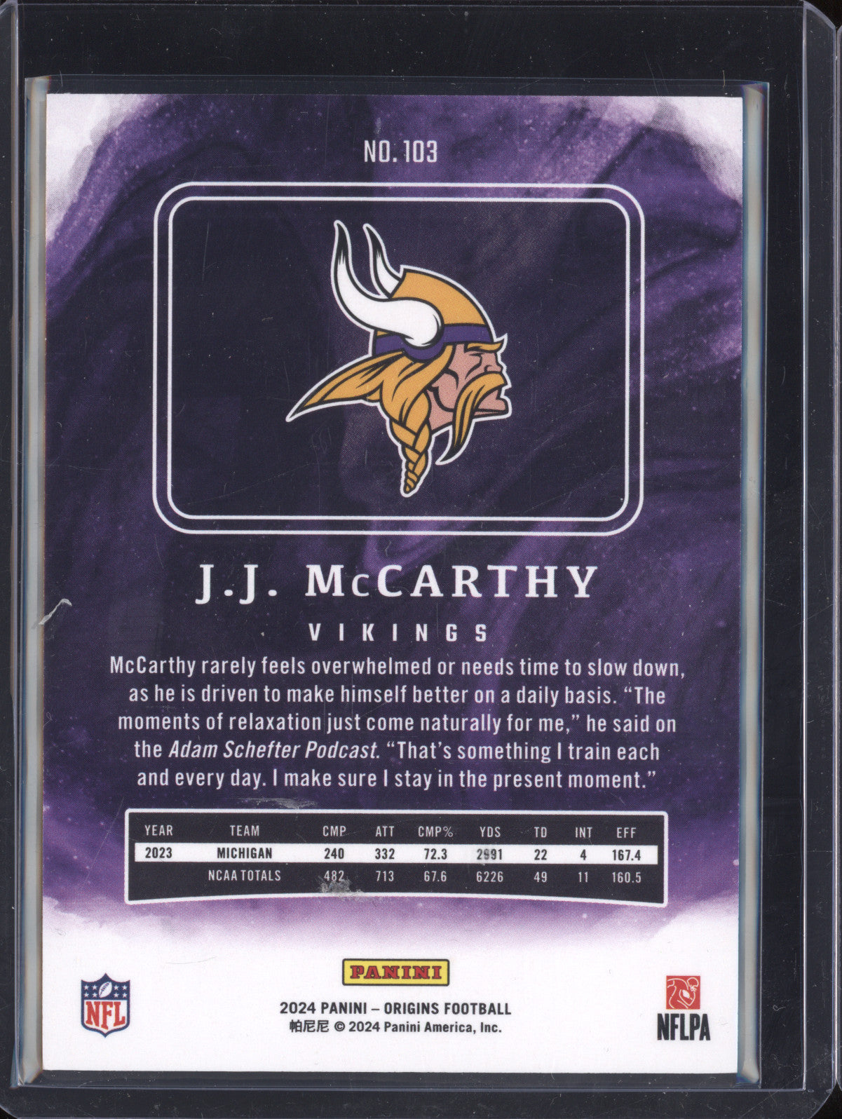 J.J. McCarthy 2024 Panini Origins 103 RC