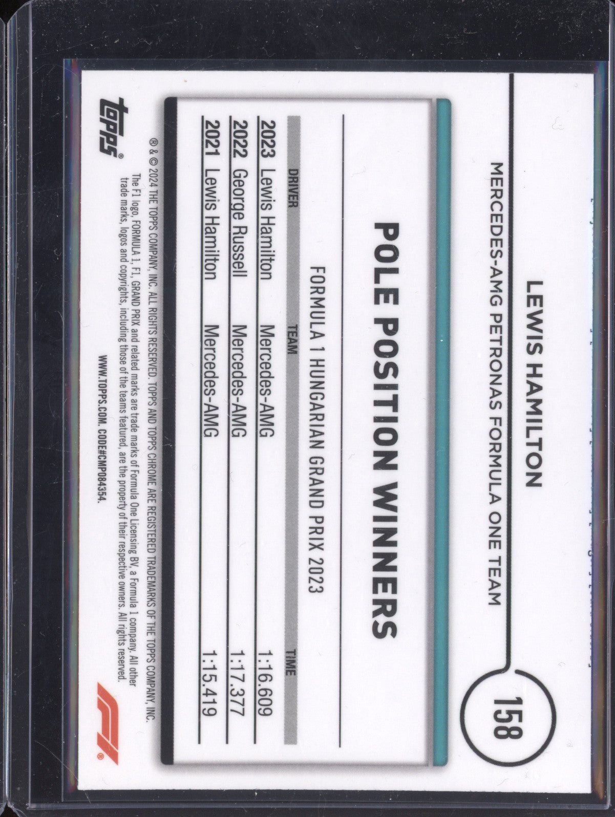 Lewis Hamilton 2024 Topps Chrome F1 158 Pink 73/75