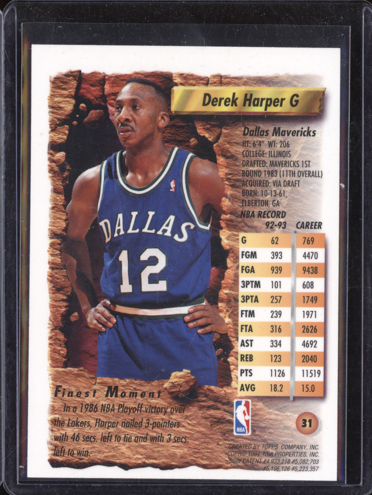 Derek Harper 1993-94 Topps Finest 31 Refractor