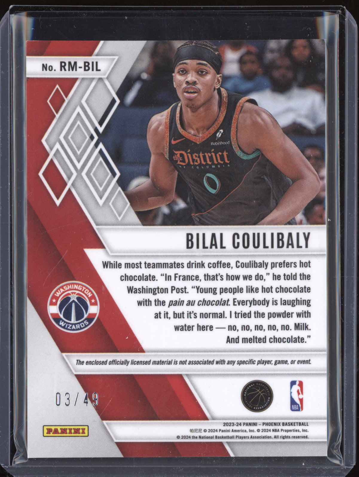 Bilal Coulibaly 2023-24 Panini Phoenix RM-BIL Rookie Memorabilia Yellow RC 3/49