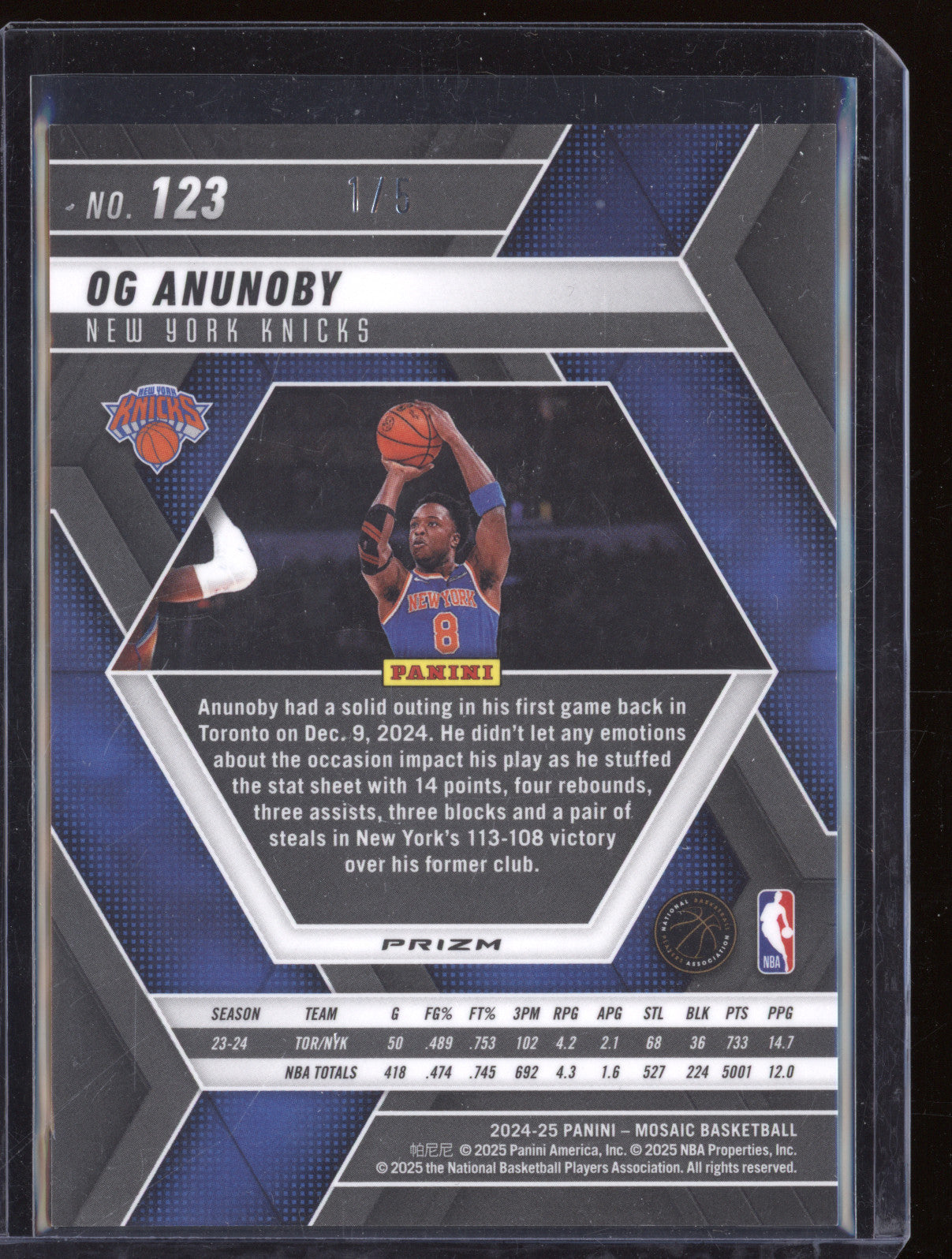 OG Anunoby 2024-25 Panini Mosaic 123 Spectris Green FOTL 1/5