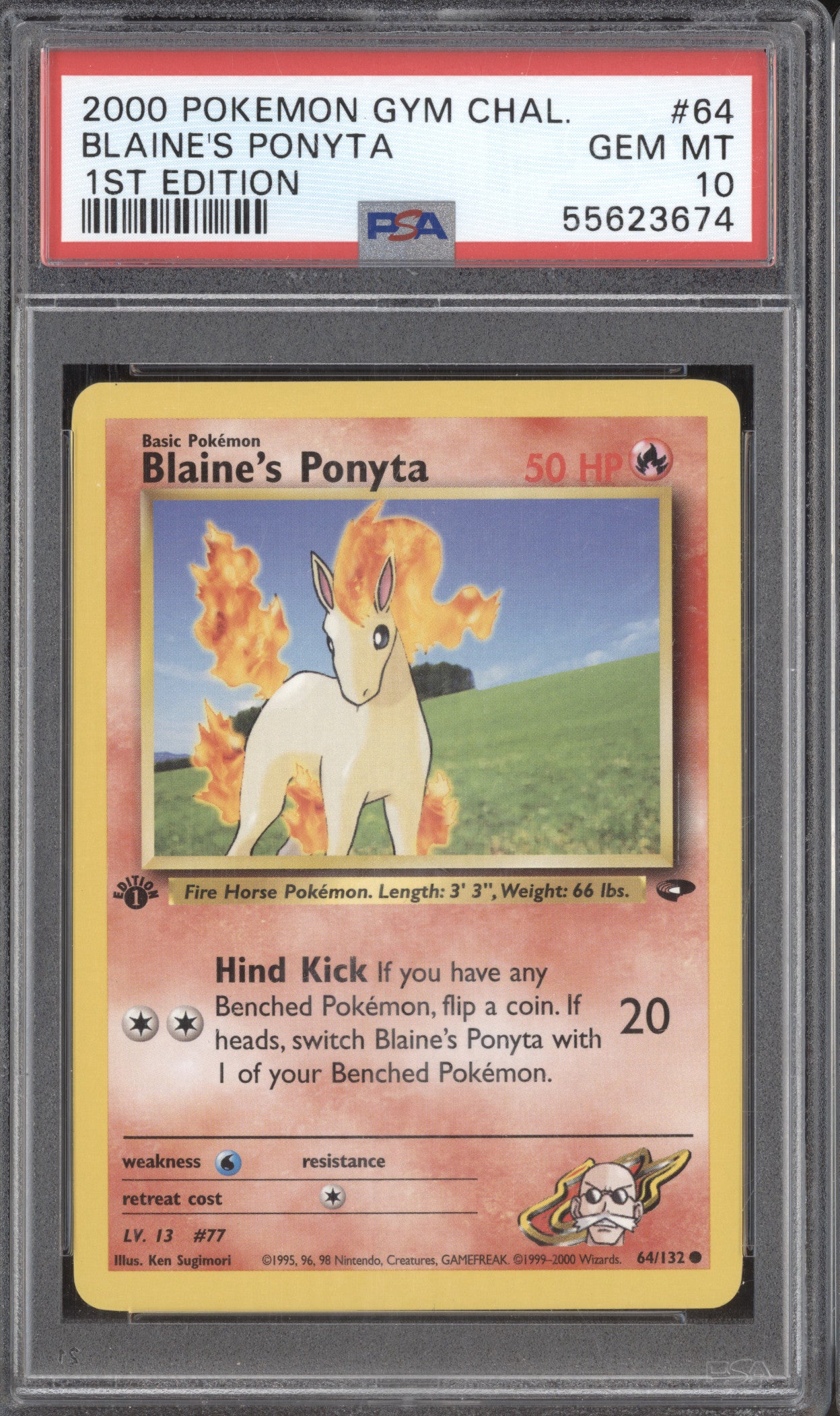 2000 Pokemon Gym Challenge 64/132 Blaine's Ponyta 1st Edition PSA 10