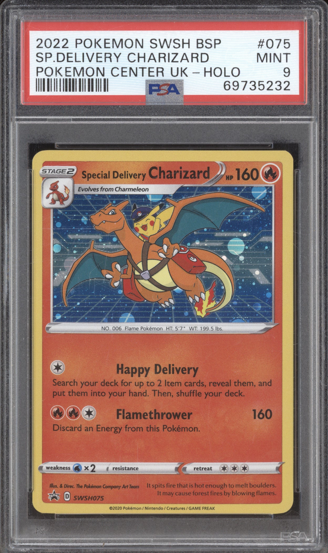 2022 Pokemon Center Sword & Shield Black Star Promo SWSH075 Charizard Holo PSA 9