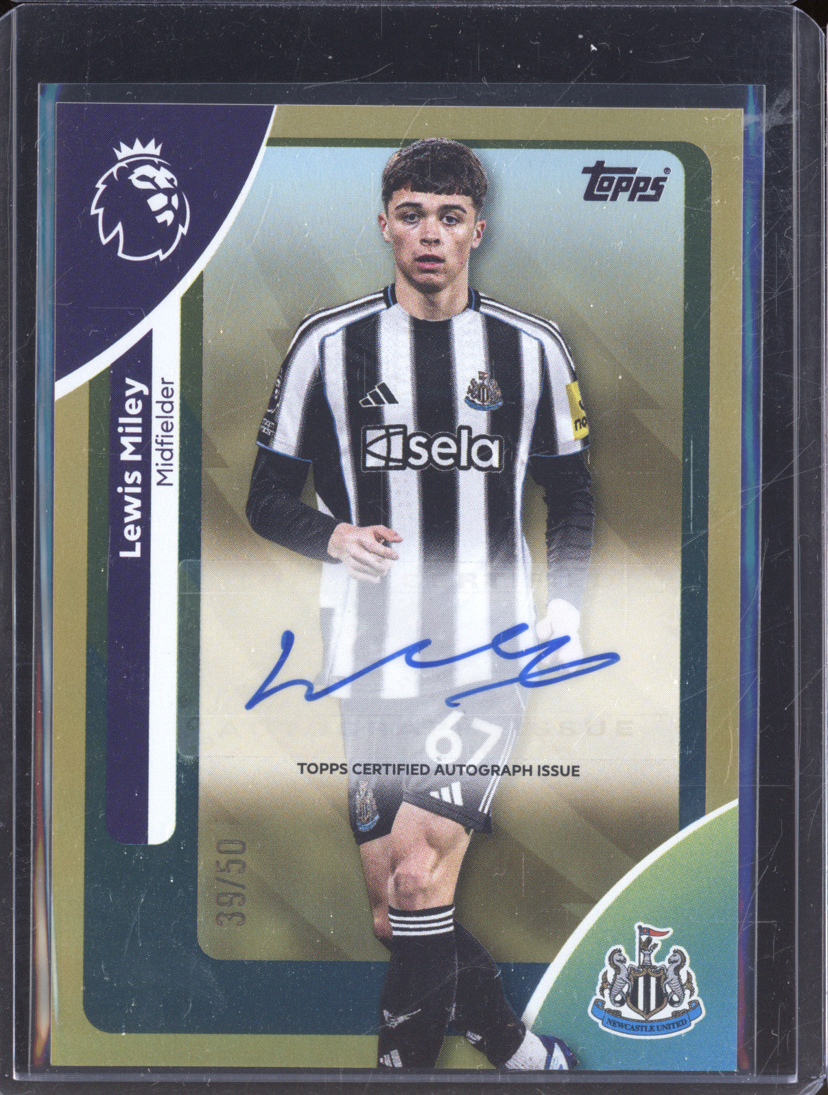 Lewis Miley 2025-26 Topps Premier League AC-LM Auto Gold 39/50