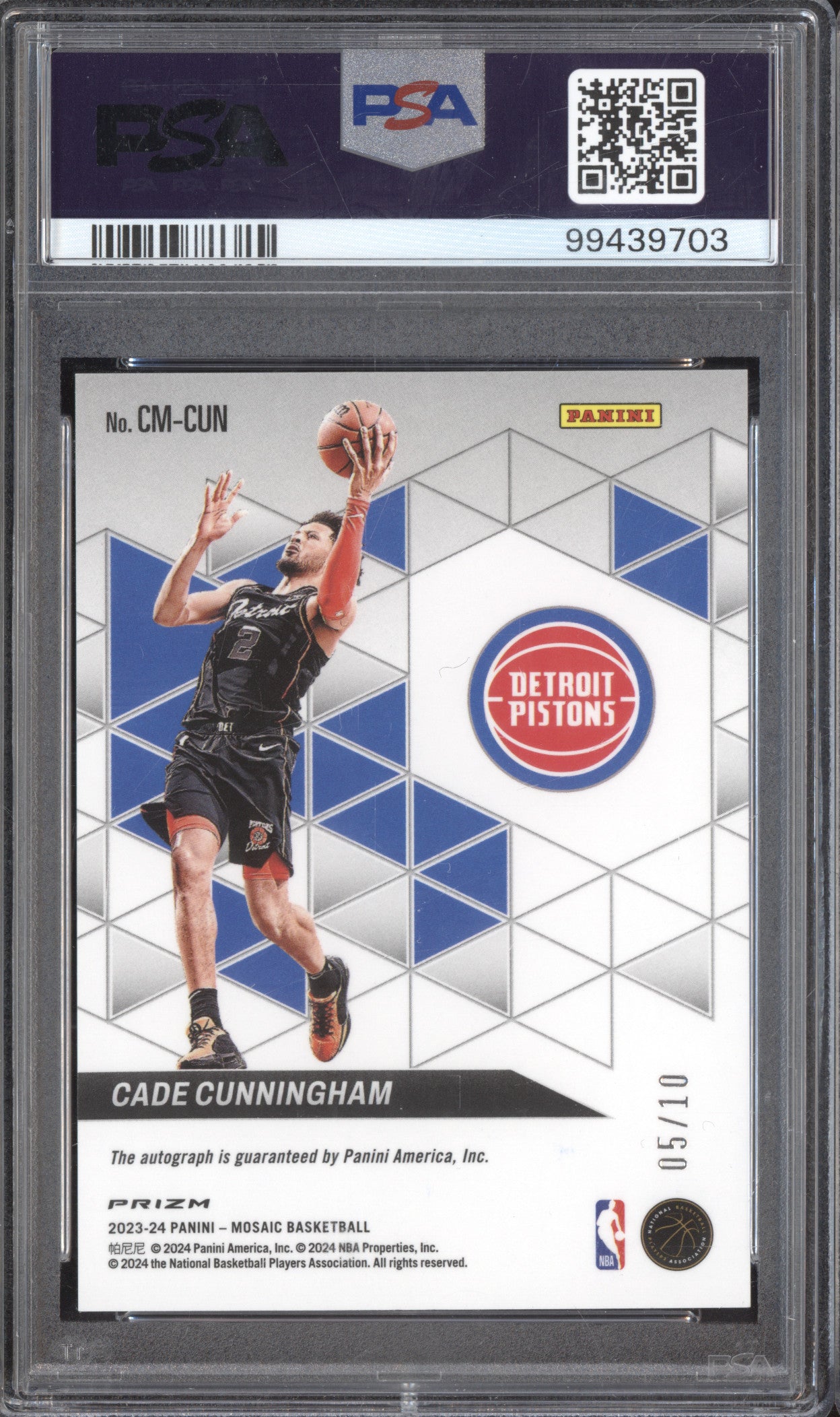 Cade Cunningham 2023-24 Panini Mosaic CM-CUN Collage Auto Gold 5/10 PSA 10/10