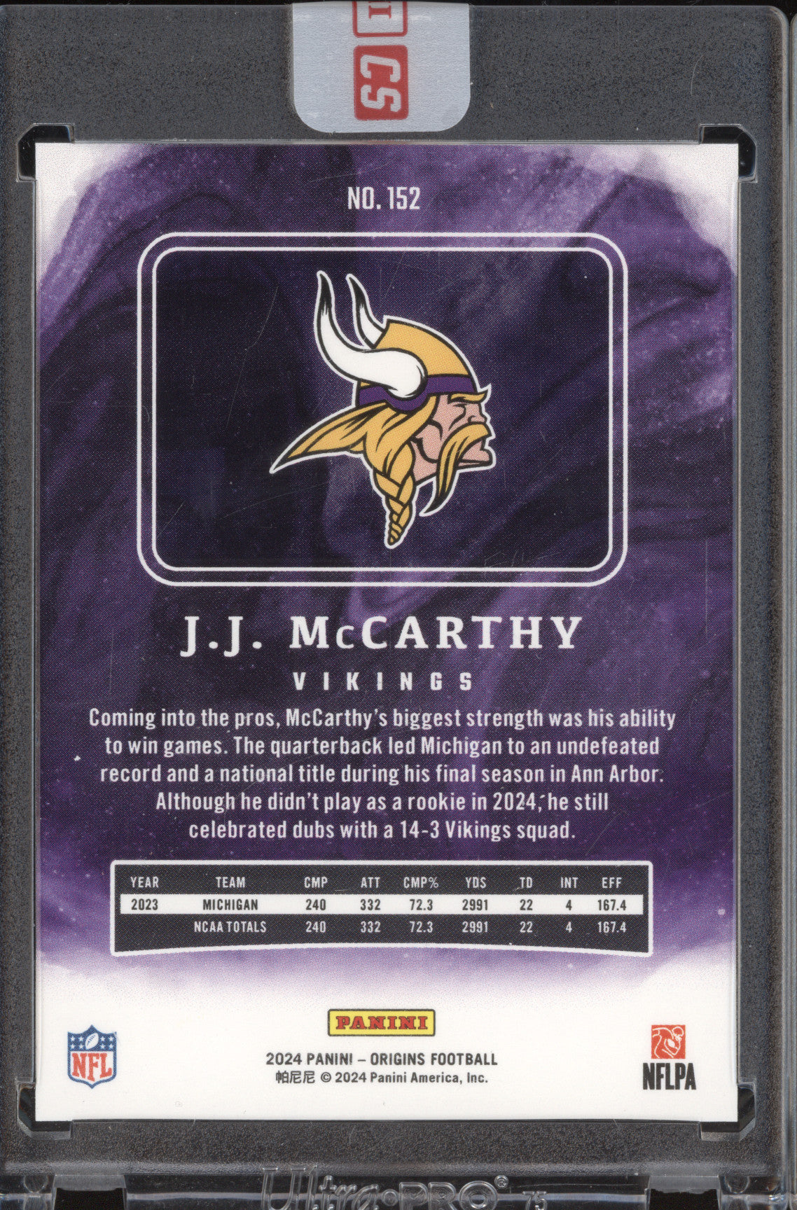 JJ McCarthy 2024 Panini Origins 152 RC