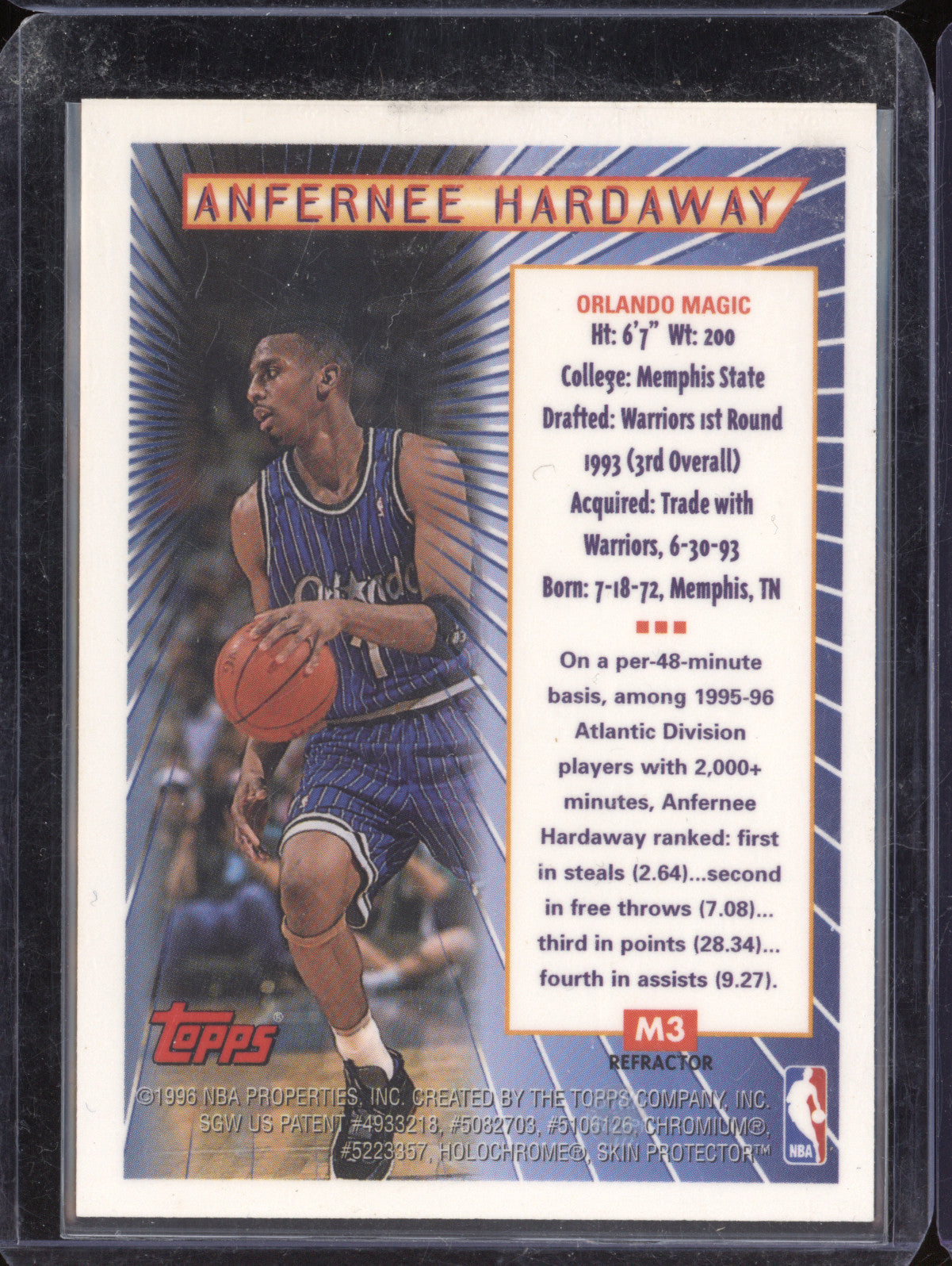 Anfernee Hardawau 1996-97 Topps Mystery Finest M3 Borderless Refractor