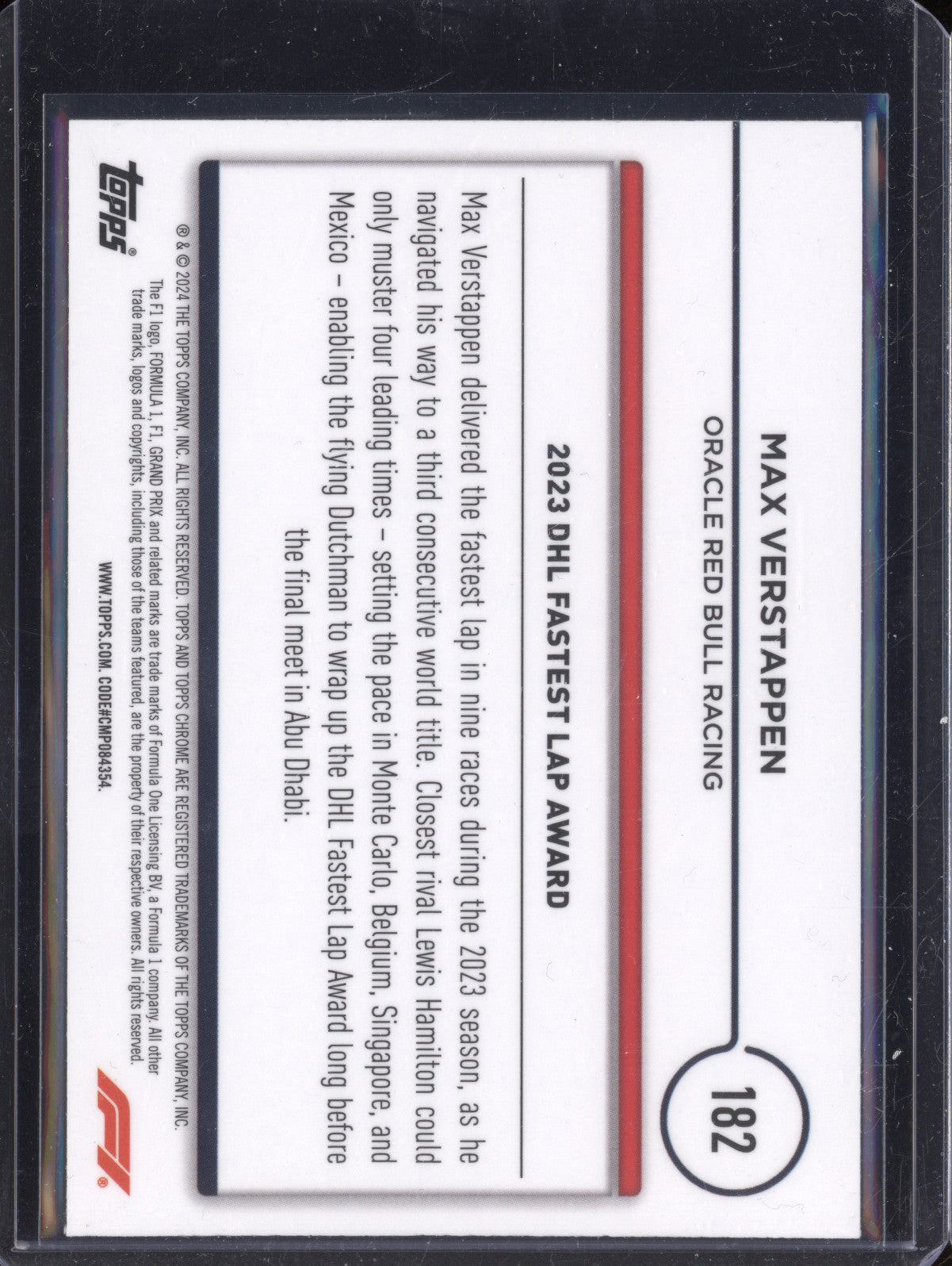 Max Verstappen 2024 Topps Chrome F1 182 Gold Checker Flag 28/50