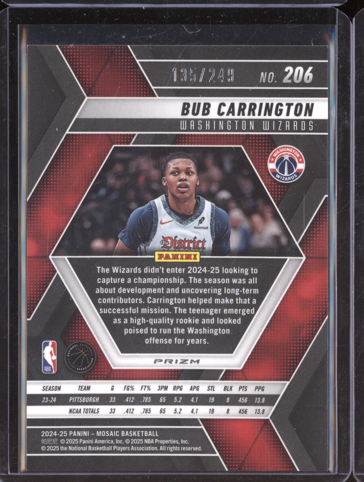 Bub Carrington 2024-25 Panini Mosaic 206 Orange Mosaic RC 135/249