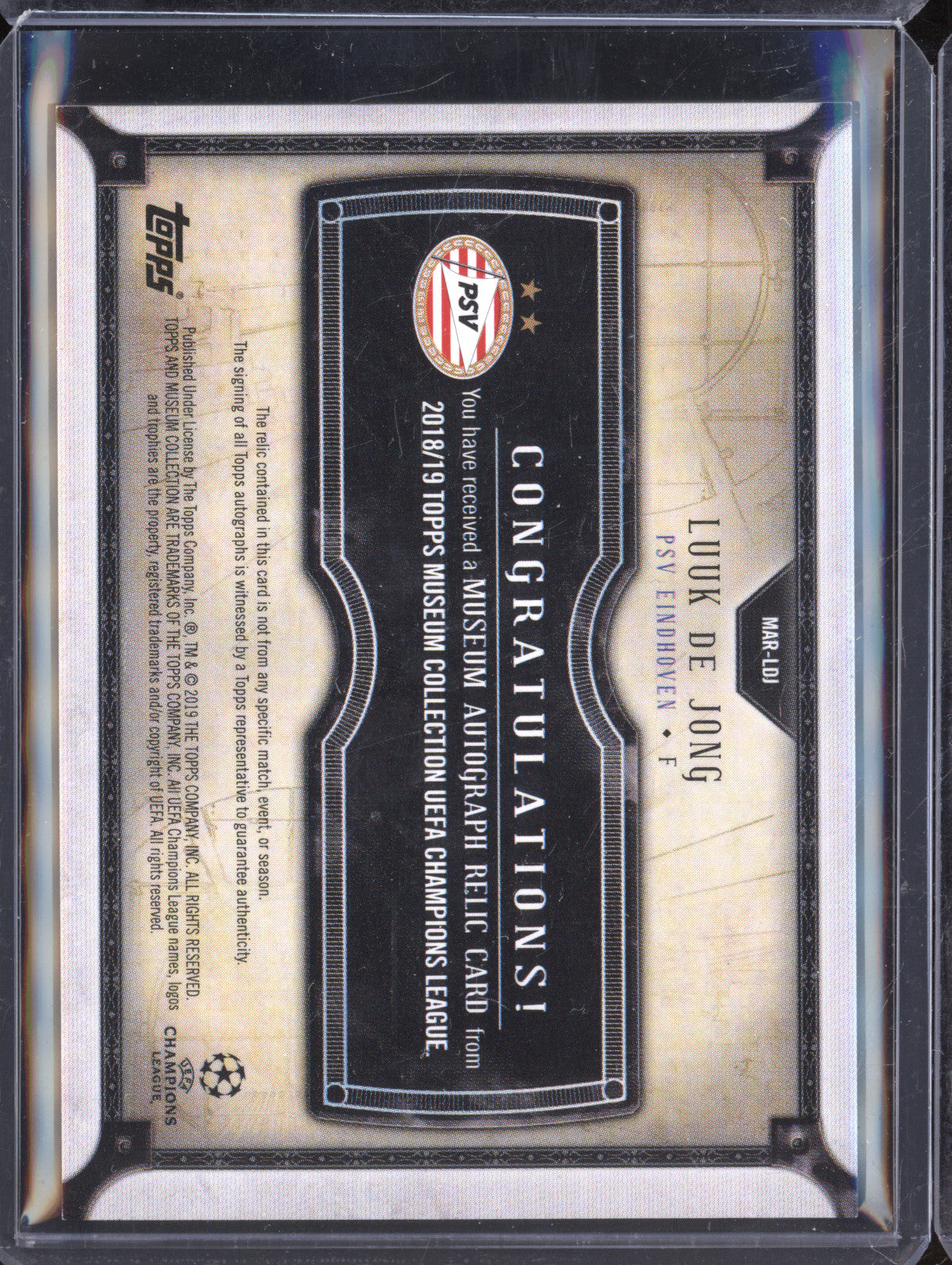 Luuk de Jong 2018-19 Topps Museum Collection MAR-LDJ Museum Auto Relic 13/99