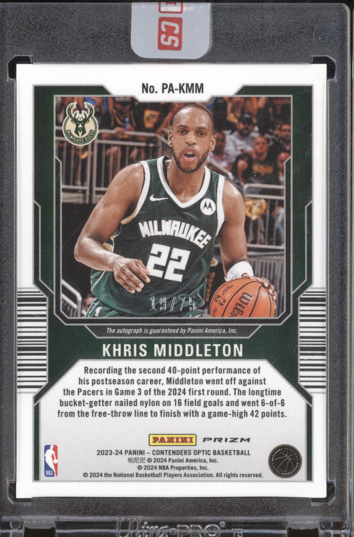 Khris Middleton Panini Contenders Optic PA-KHM Perennial Conten Auto Blue /75