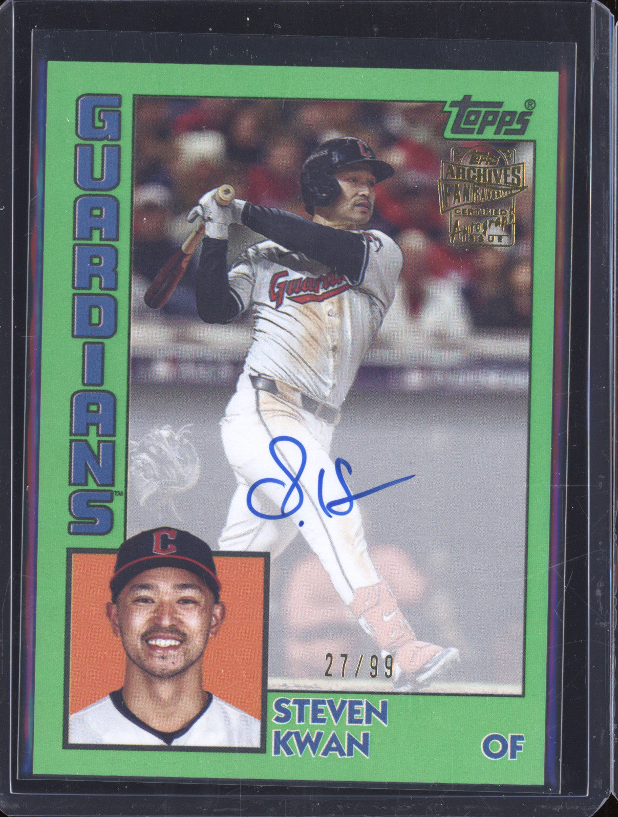 Steven Kwan 2025 Topps Archives 84FFA-SK Green Foilboard Auto /99