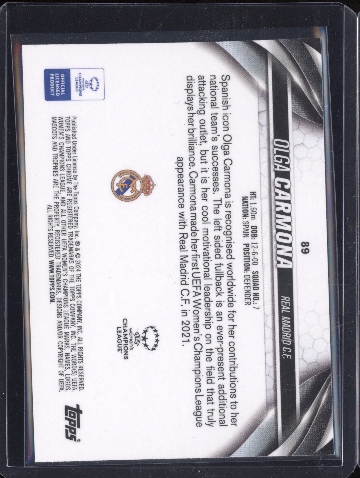 Olga Carmona 2023-24 Topps Chrome Women's 89 Gold Refractor 31/50