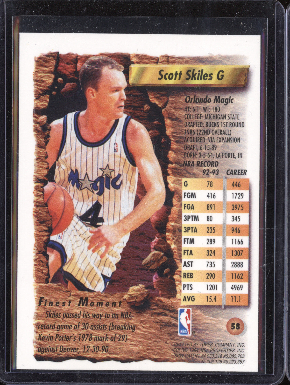 Scott Skiles 1993-94 Topps Finest 58 Refractor