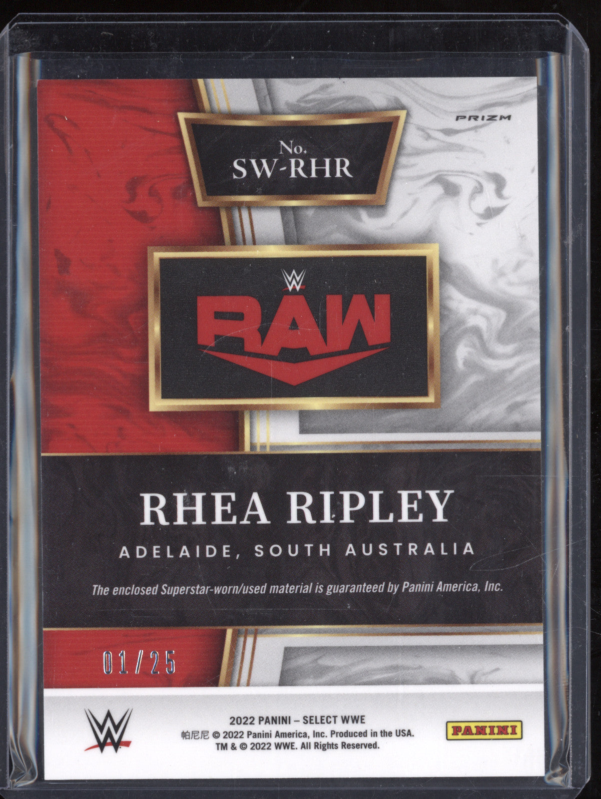 Rhea Ripley 2022 Panini Select SW-RHR Selective Swatches Tie-Dye 1/25