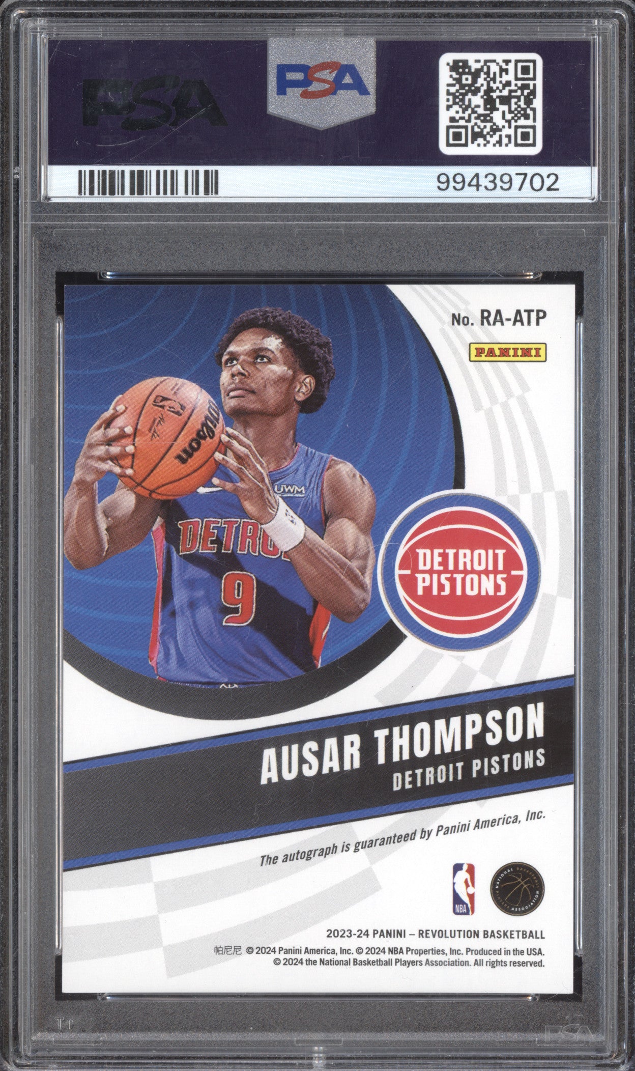 Ausar Thompson 2023-24 Panini Revolution RA-ATP Rookie Auto RC PSA 9/10