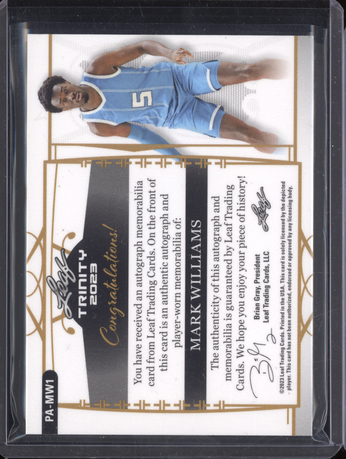 Mark Williams 2023 Leaf Trinity PA-MW1 Patch Autograph Silver RC 53/99